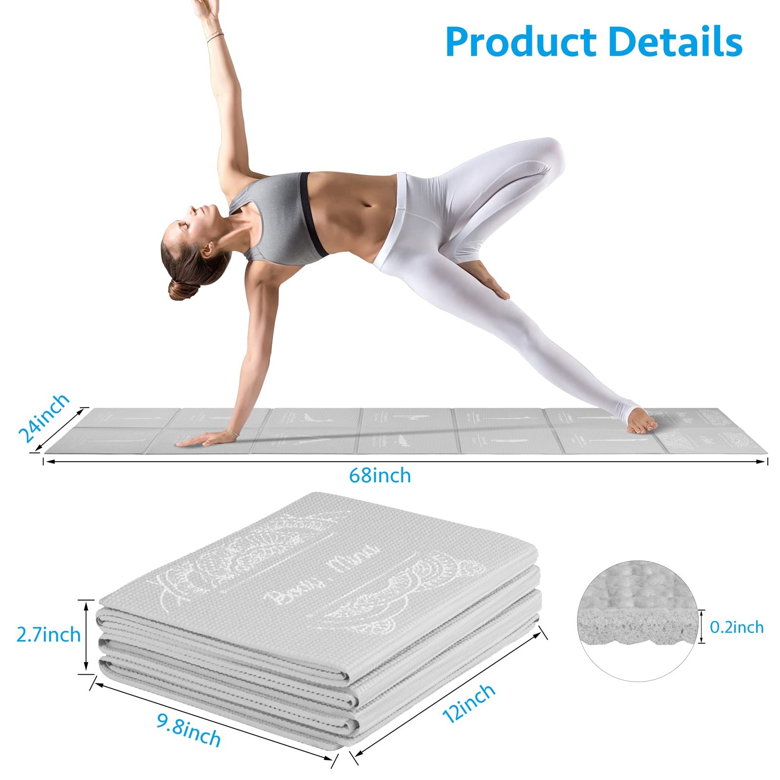 Foldable Yoga Mat for , Non Slip Exercise Mat for Home Gym, 5mm Travel Yoga M…