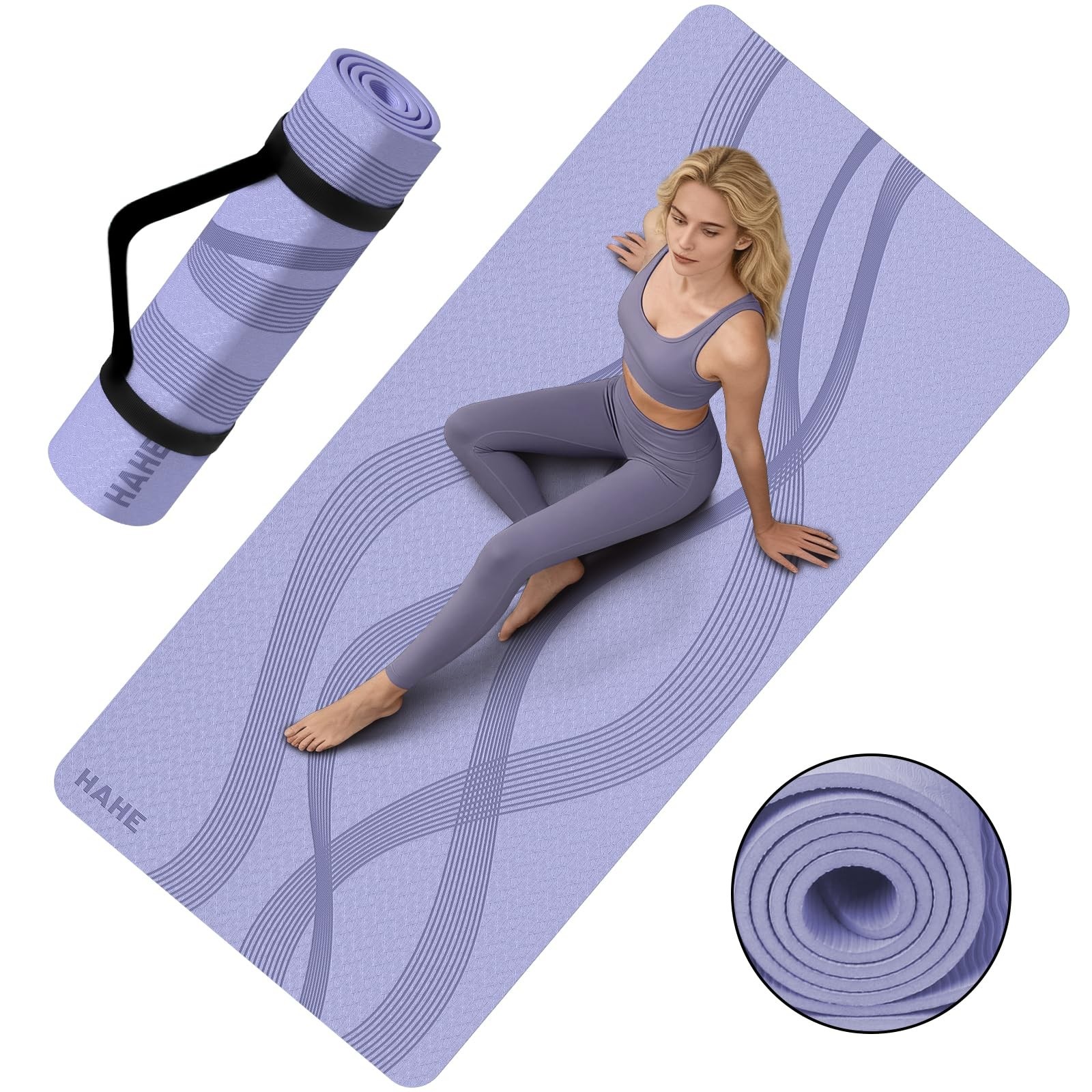 Yoga Mat High Density Exercise Mat, 76″x32″x0.27″Thick Wide & Large Yoga Mat …