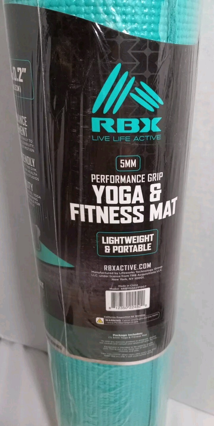 RBX 5MM Performance Grip Yoga & Fitness Mat 68″×24″ New Turquoise Blue