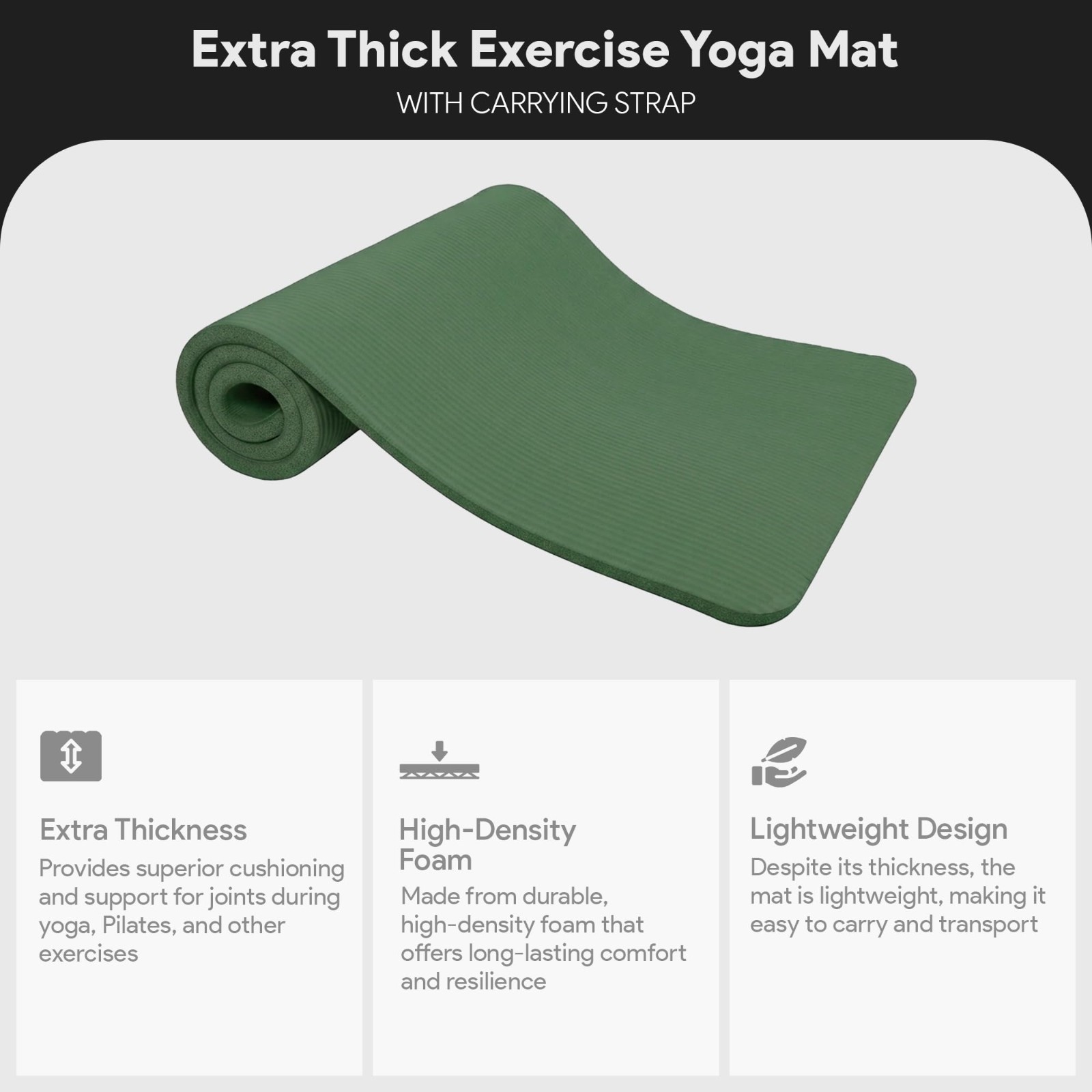 Extra Thick 1-Inch Yoga Mat – High Density, Anti-Tear, Carrying Strap, Multi Col