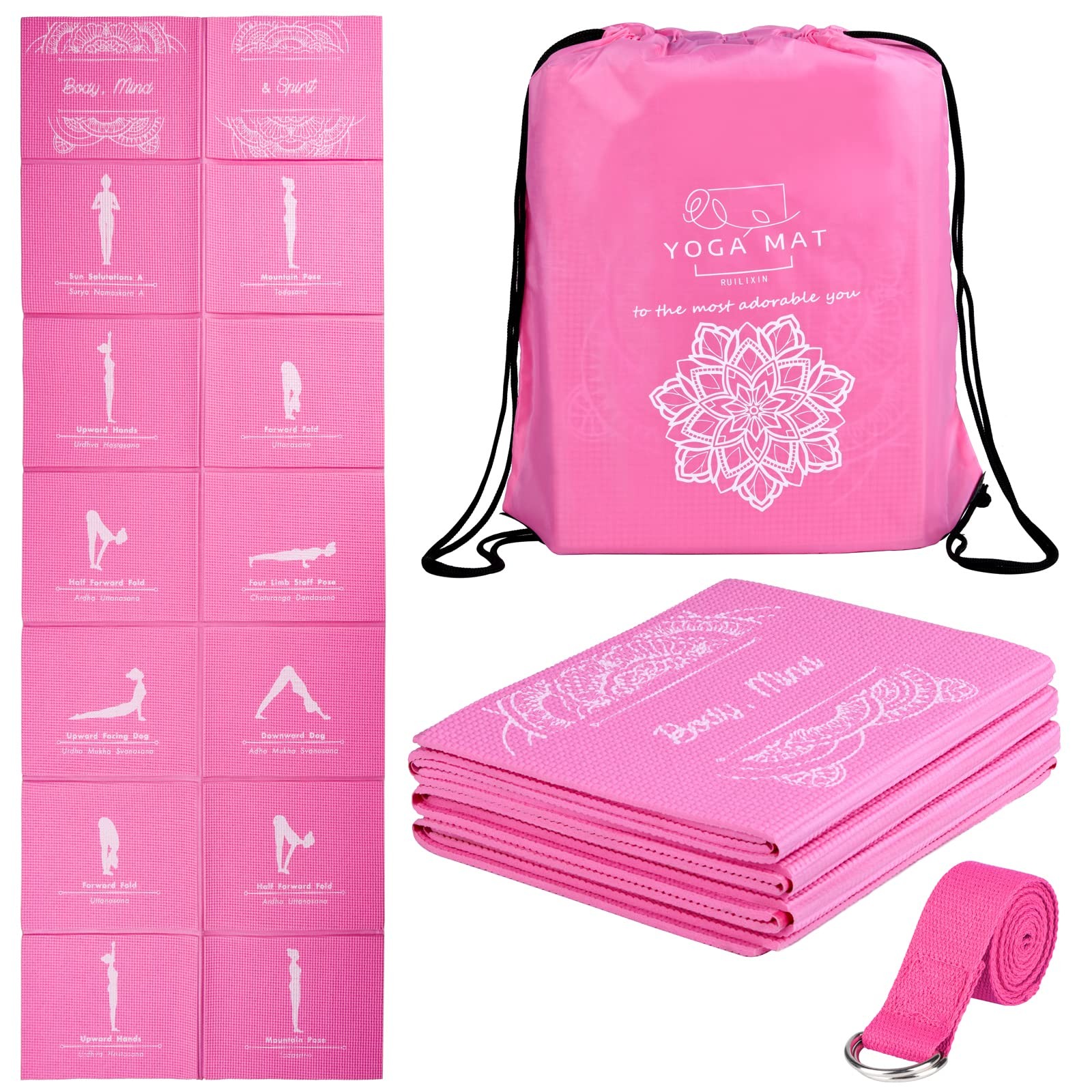 Foldable Yoga Mat for Women, Non Slip Exercise Mat for Home Gym, 5mm Travel Y…