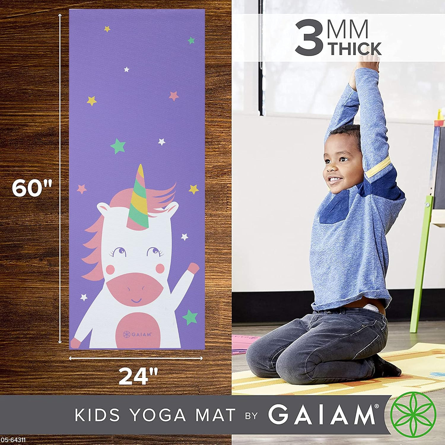 Gaiam Kids Yoga Mat Exercise Mat, Yoga for Kids with Fun Prints – Playtime for B