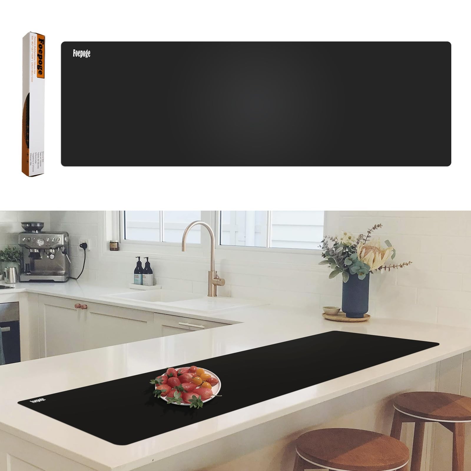 49.2″ x 15.7″ Large Silicone Mat for Kitchen Counter Protector, Cuttable Sili…