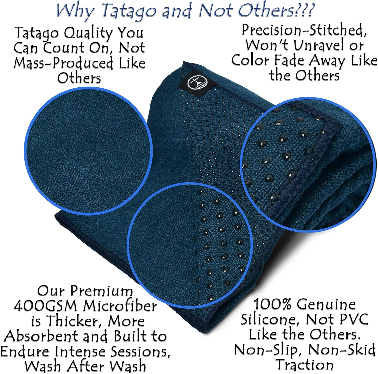 Tatago Hot Yoga Towel Non Slip Grip in Standard – 72", Oceanic- 72"
