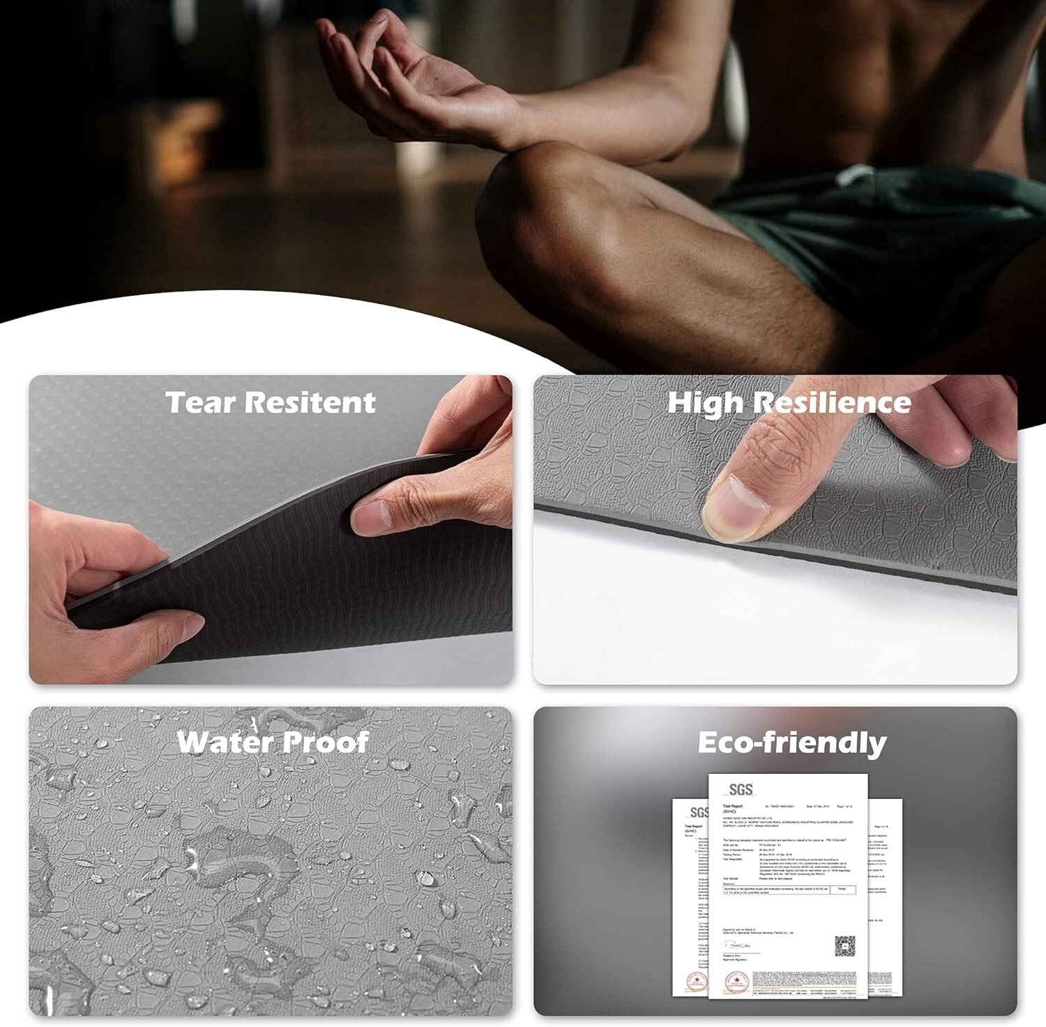 Large Yoga Mat for Men and Women – 6’X4’X6Mm, Extra Wide TPE Fitness Mat
