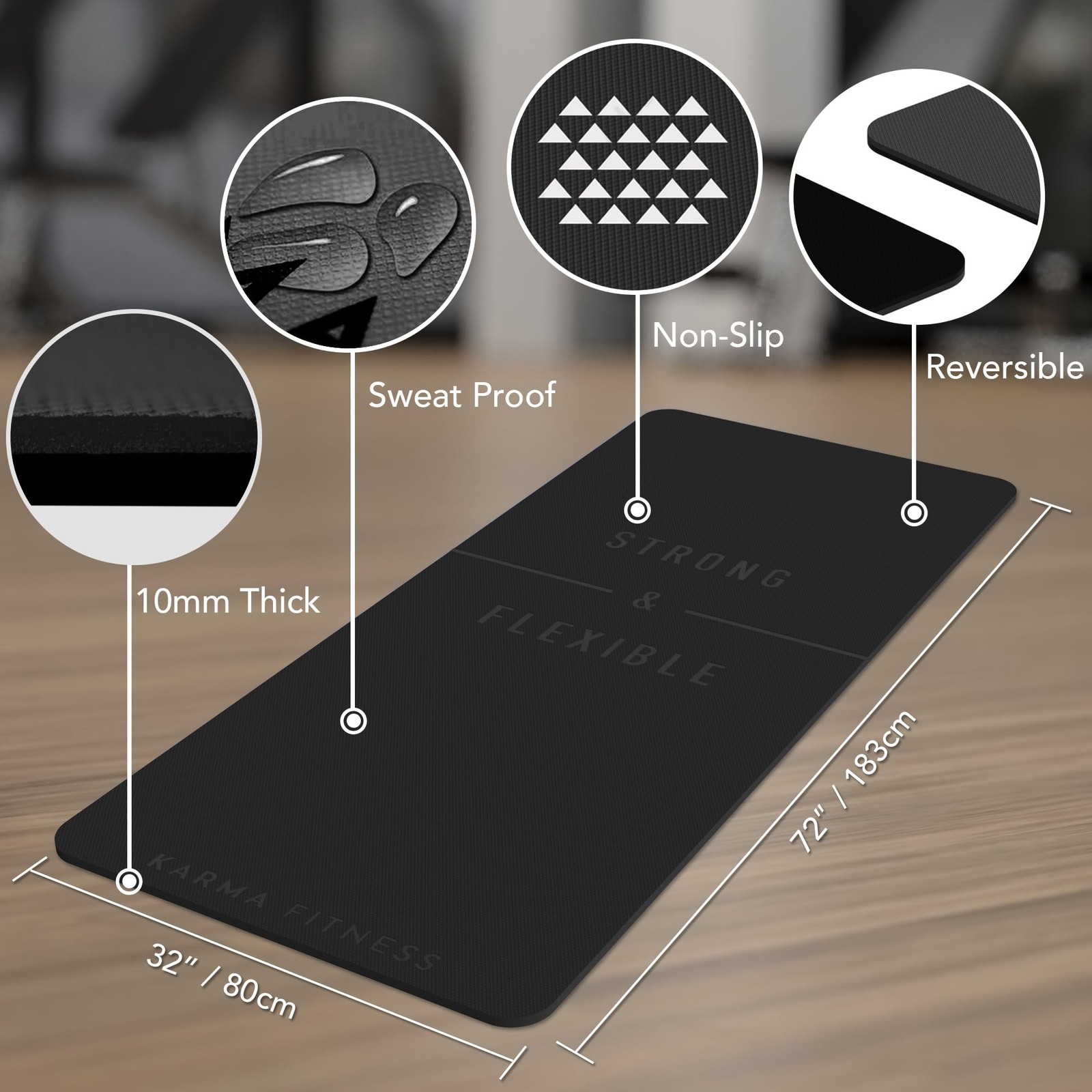Large Exercise Mat – Extra Thick 10mm Workout Mat (72″x32″) – Non-Sl