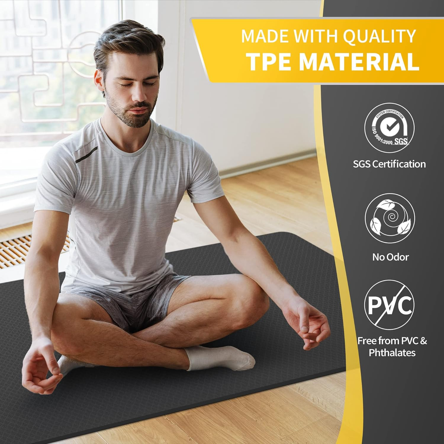 Extra Wide Yoga Mat for Women and Men (72″/84″X 32″X 1/4″) TPE Workout Mat, Non-