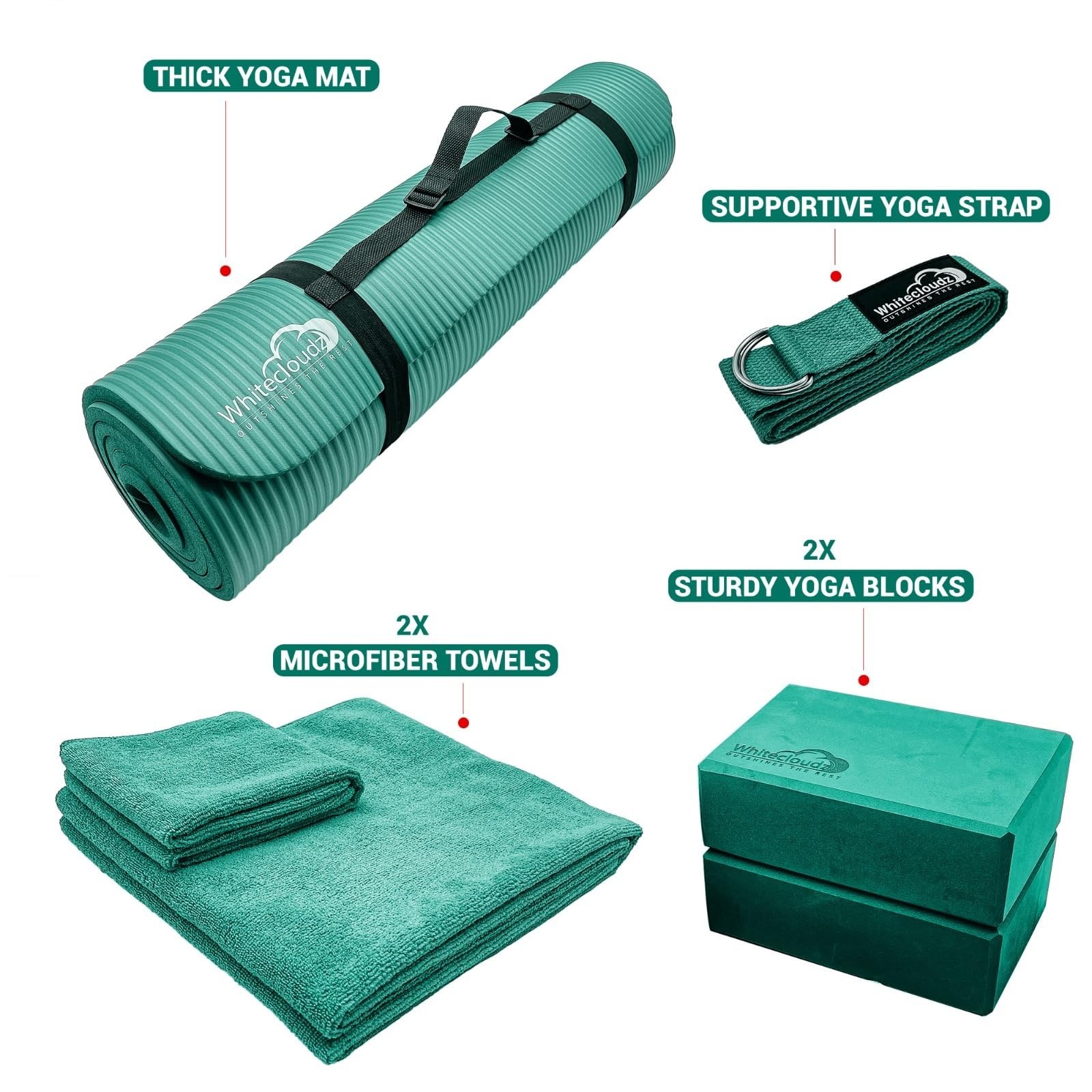 WHITECLOUDZ Yoga kit, 7-Piece Yoga Mat Set for Home Workouts, Thick Yoga Mat,…