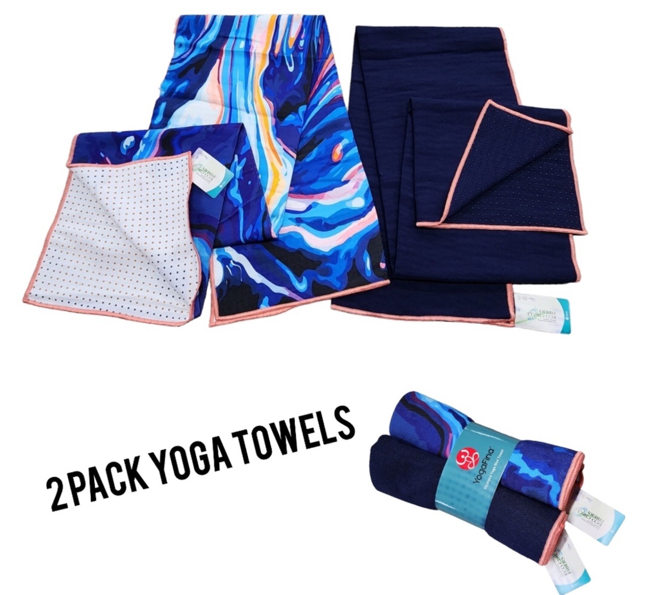 YogaFina Skidless Yoga Mat Towel Twin Pack Unisex Color Multi Size 24 X 68
