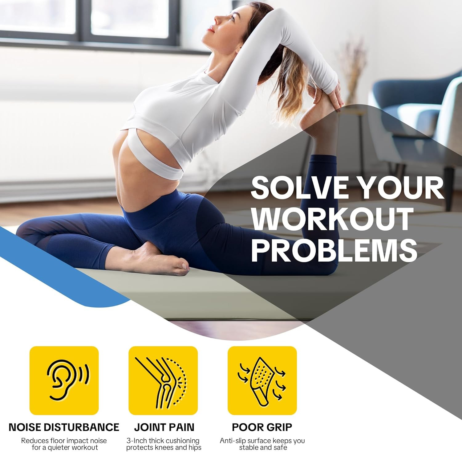 MABOZOO 3-Inch Thick Yoga Mat, 68″X24″ Extra Thick PU Leather Exercise Mat, High