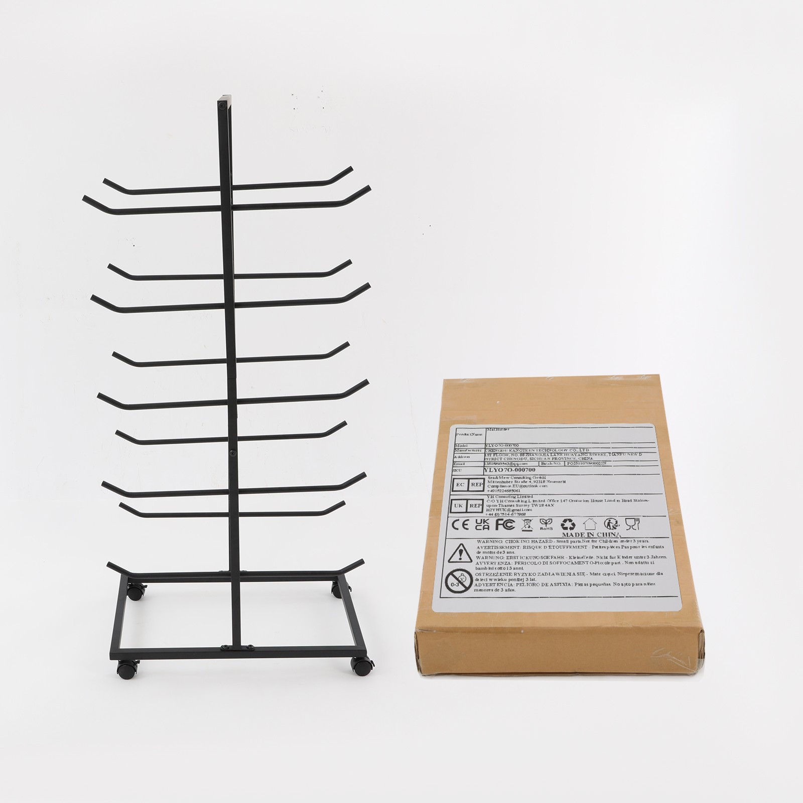 5 Tier Metal Yoga Mat Holder Yoga Mat Storage Rack w/Wheels 60*40*130cm