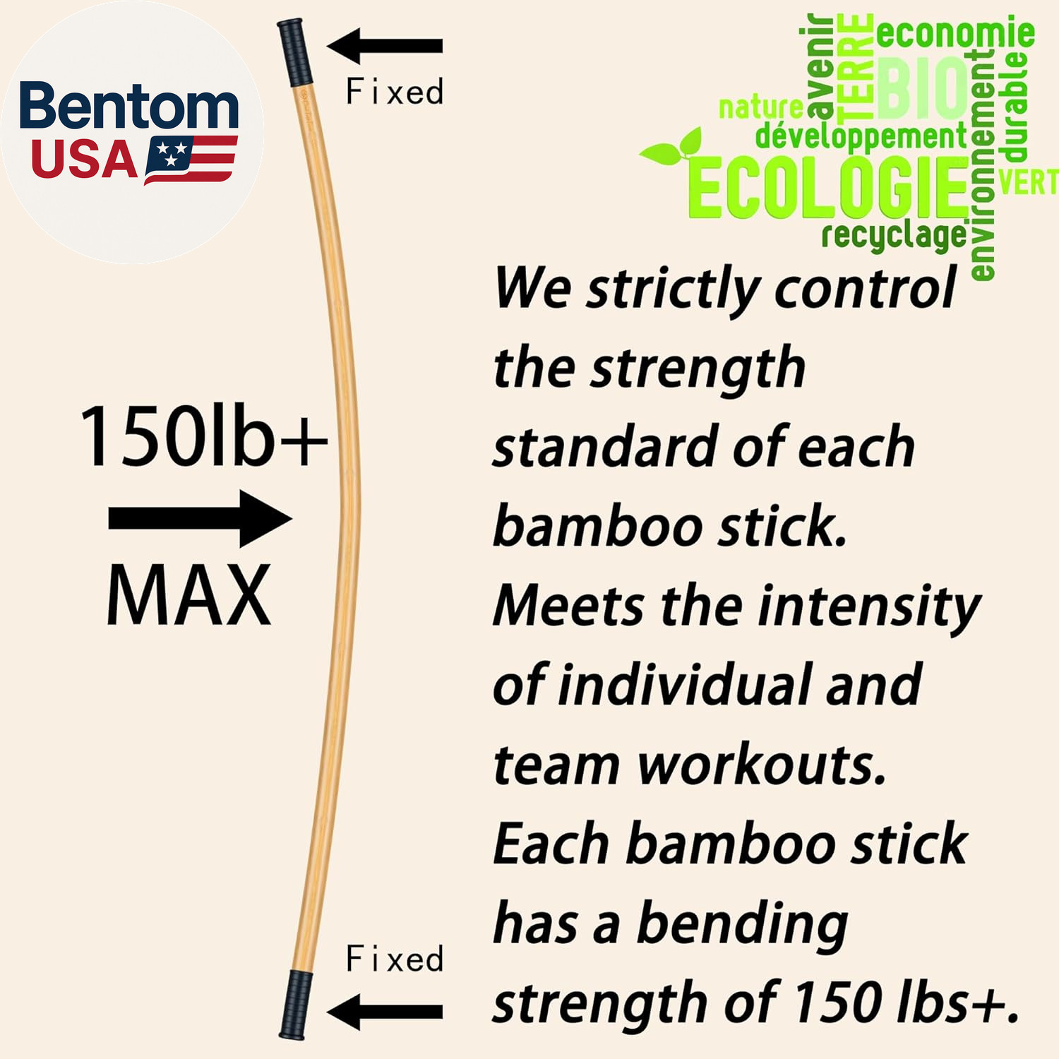 5Ft Yoga Stick from Natural Bamboo with Non-Slip Handle-Stretching Stick for Mob