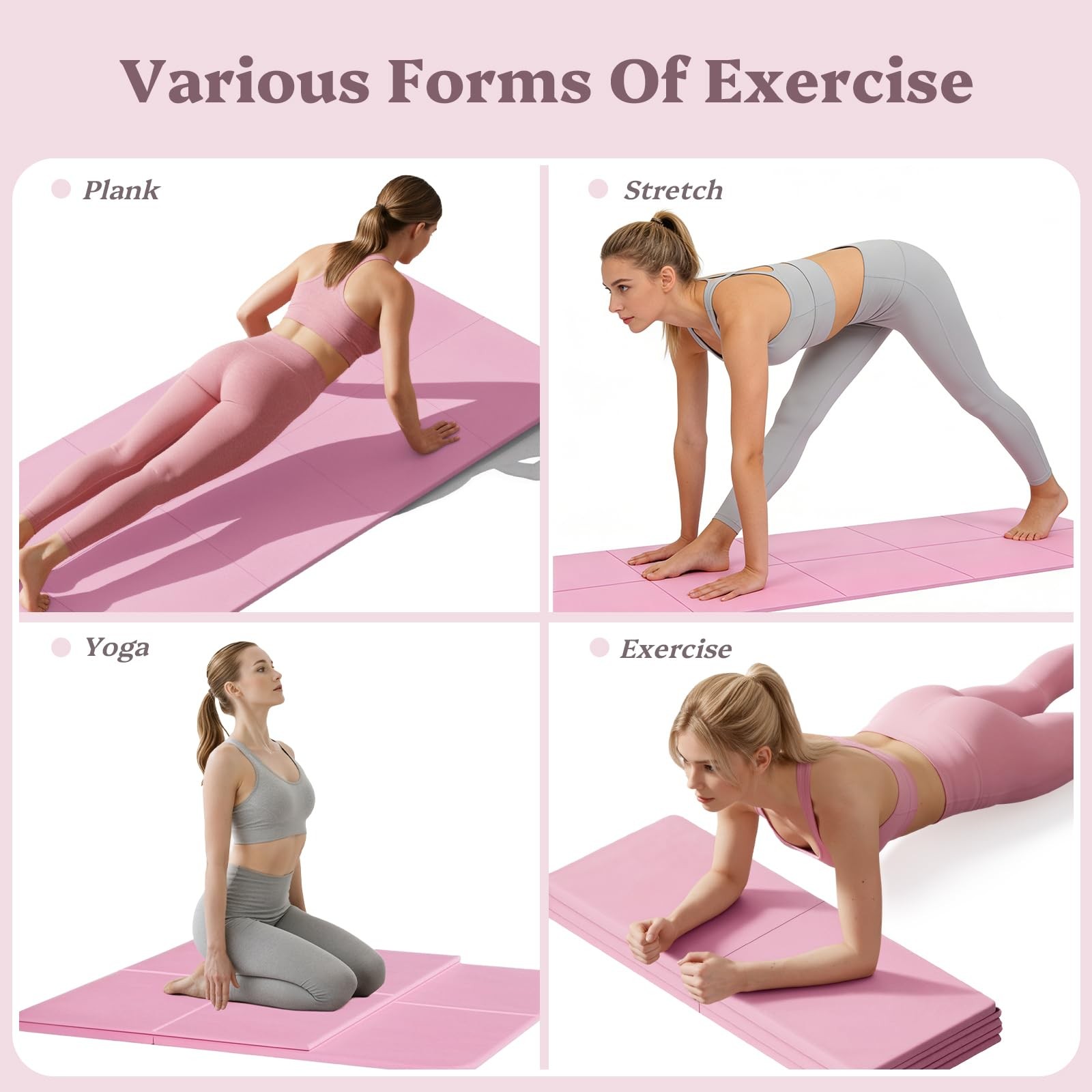 Foldable Yoga Mat Non Slip, Pilates Fitness Mats – 72″ x 24″ x 0.16″ Extra Wi…