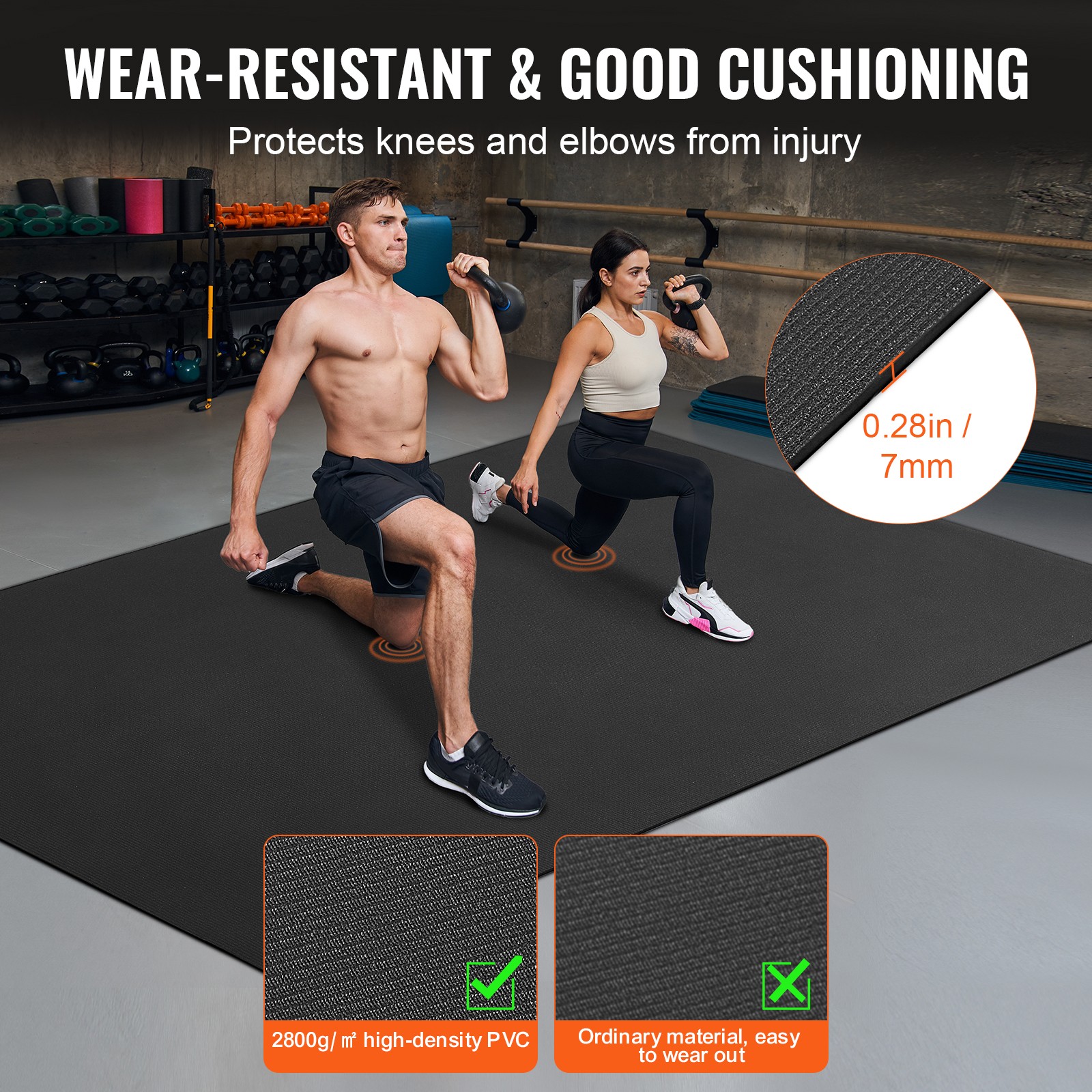 VEVOR Exercise Mat Non Slip Yoga Mat Gym Fitness Pilate Workout Mat (9x6ft)