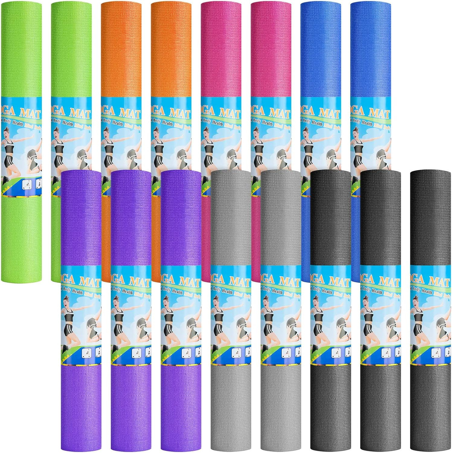 16 Pcs Thick Yoga Mat Bulk, 68” X 24” X 3Mm Exercise Workout Mat Non Slip Fitn