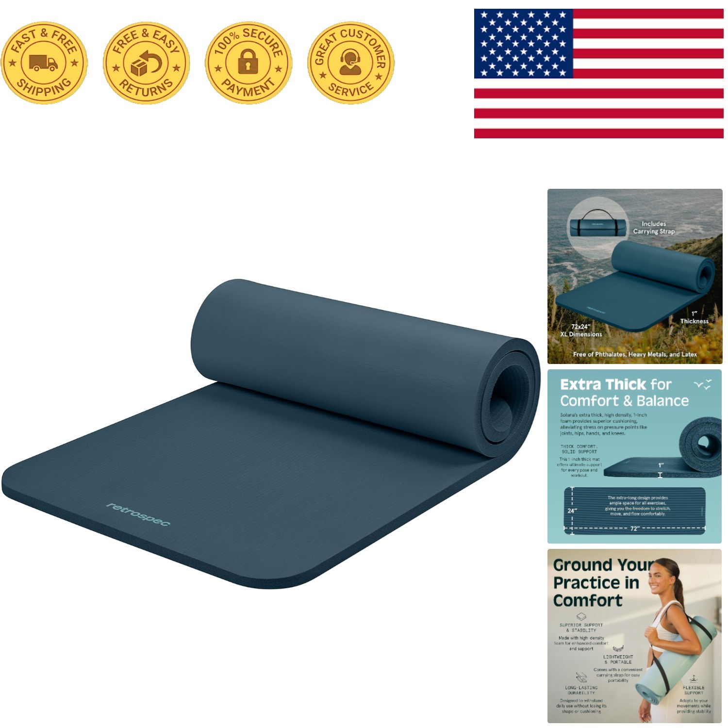 Solana Eco-Friendly Yoga Mat – 1-Inch Thick & Non-Toxic for Stress-Free Workouts
