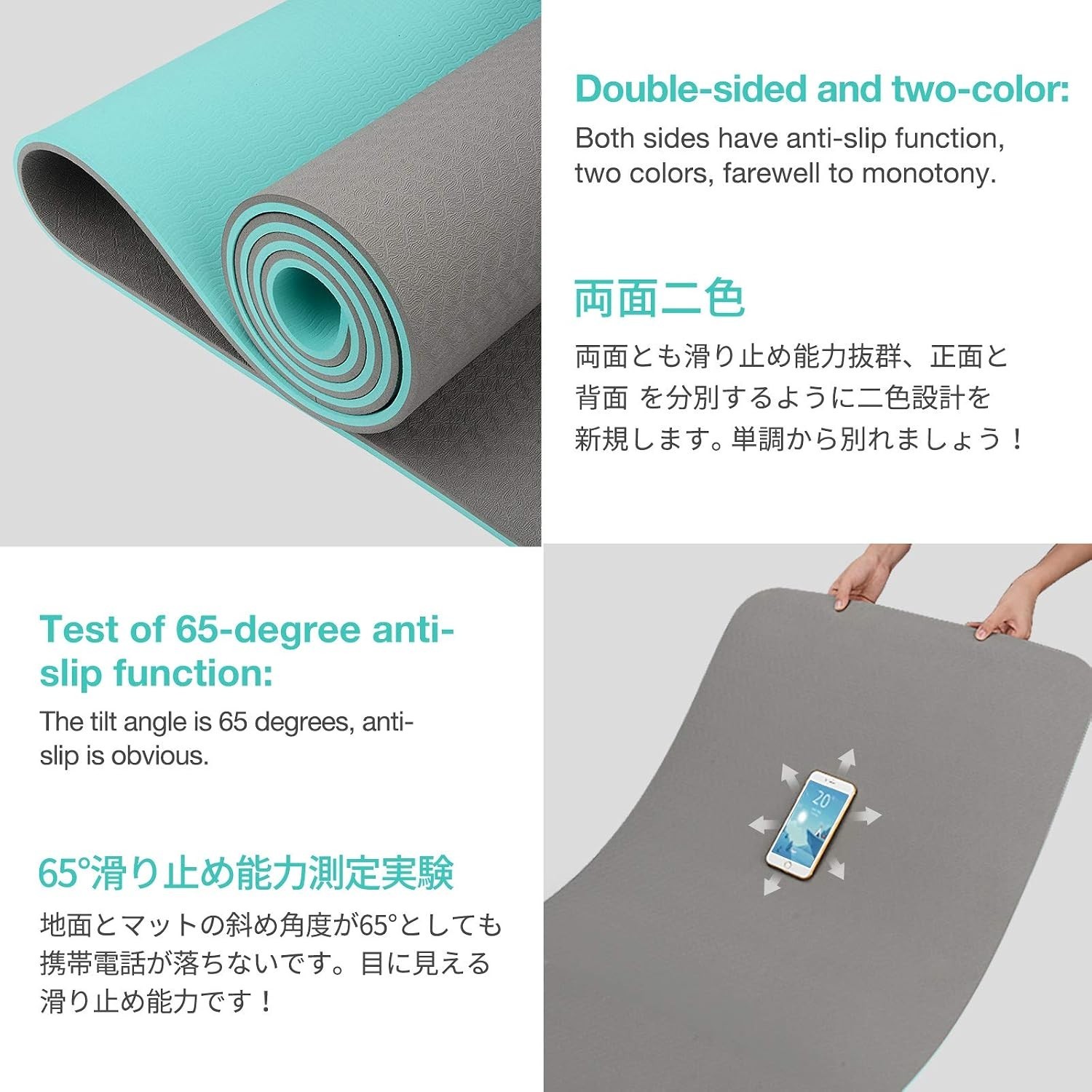 Lightweight Yoga Mat Non Slip 72 Inch Carbon Gray for Pilates and Floor Workouts