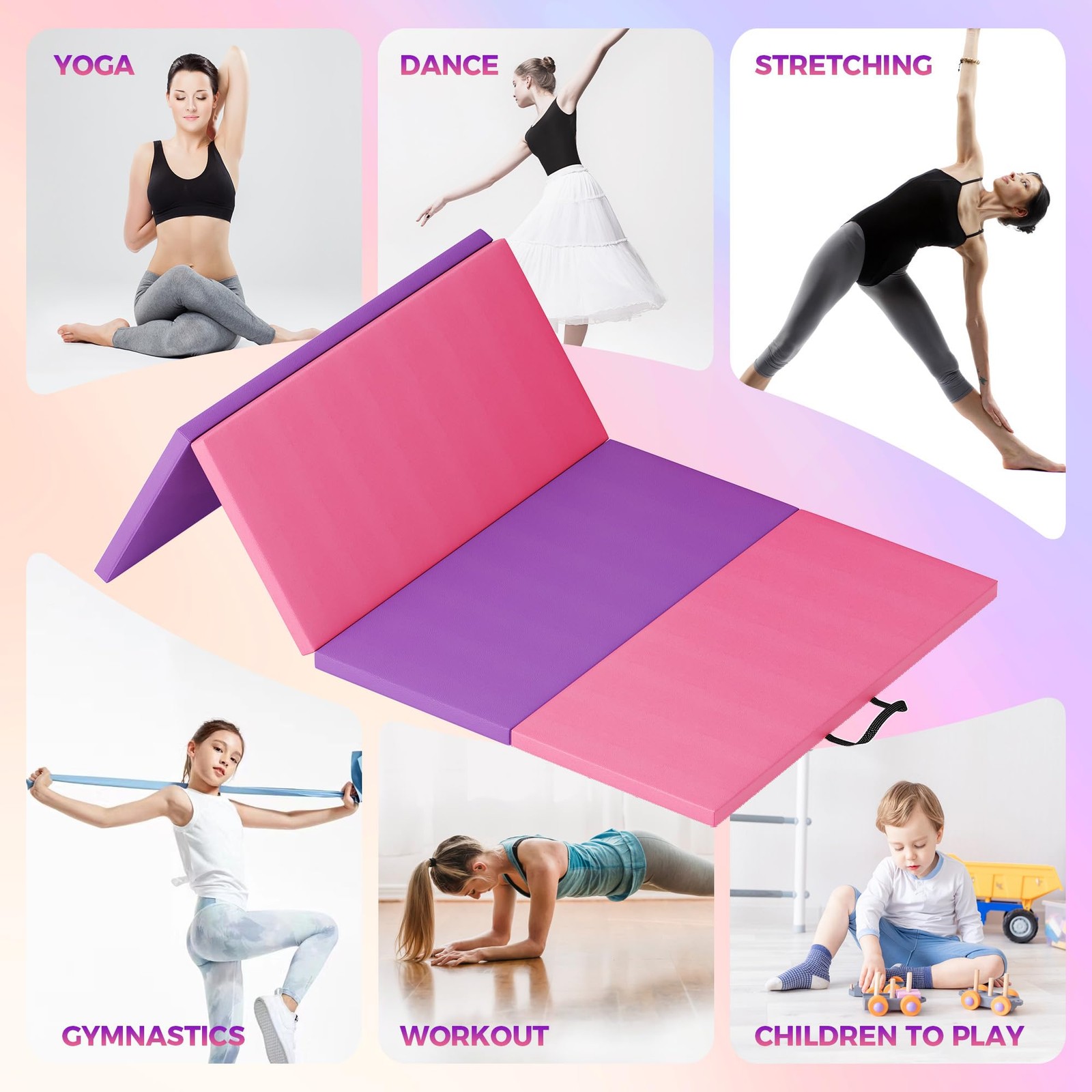 6x2ft 4-Fold Gymnastics Mat Thick Tumbling Mat with Handles for Pilates Martial