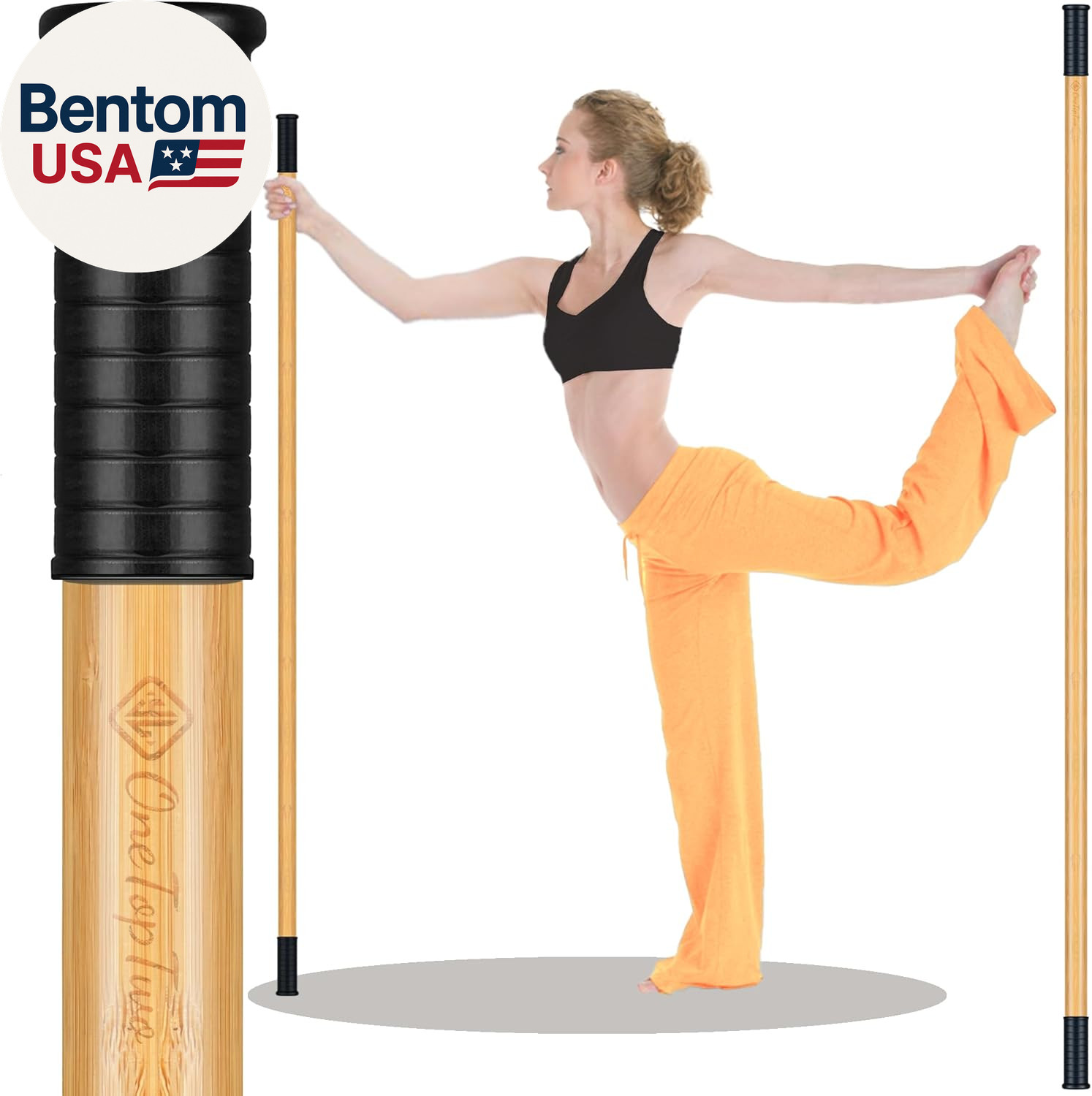 5Ft Yoga Stick from Natural Bamboo with Non-Slip Handle-Stretching Stick for Mob