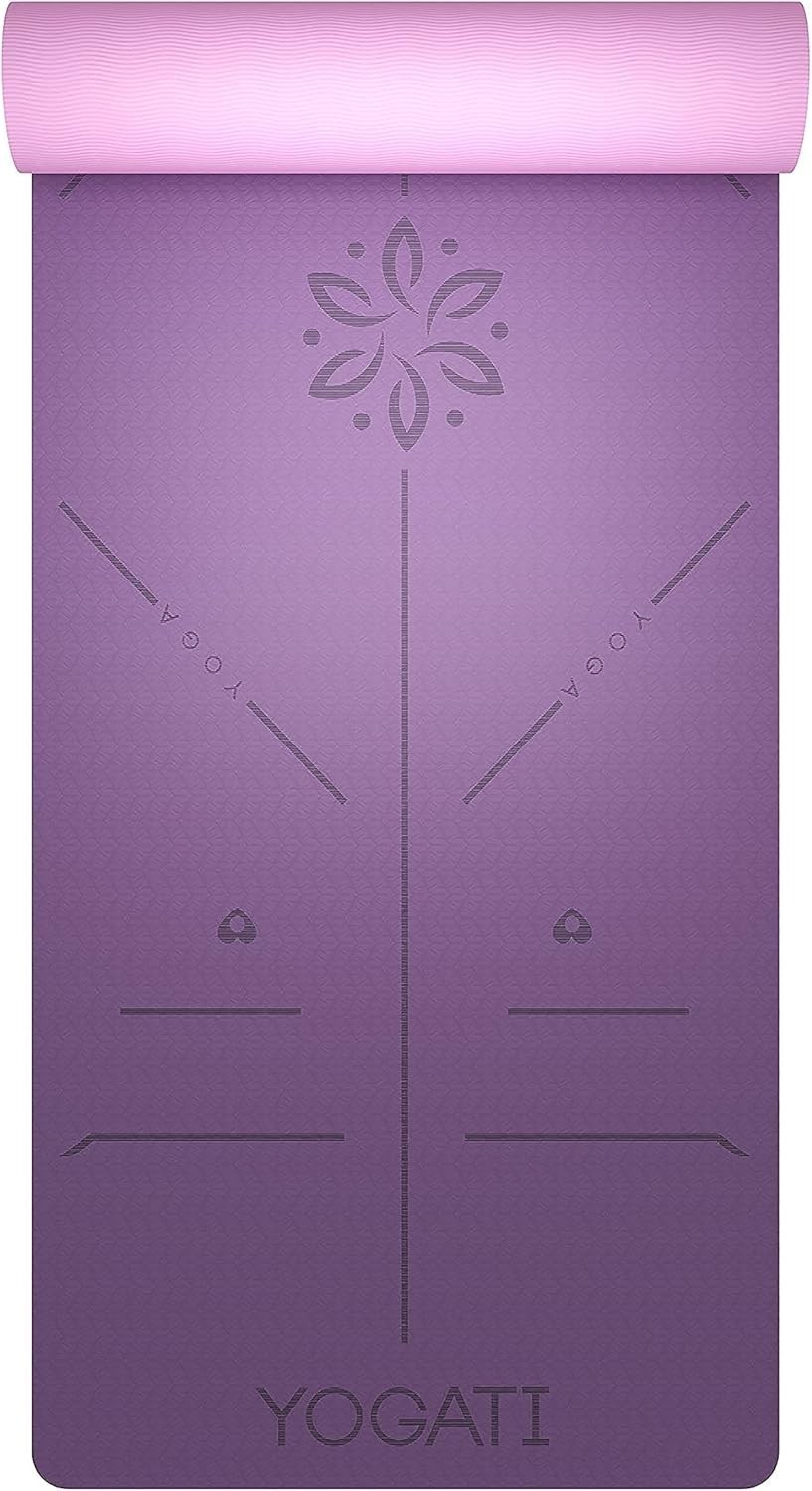Versatile Yoga Mat with Alignment Lines – Non-Toxic Non-Slip Mats in Purple
