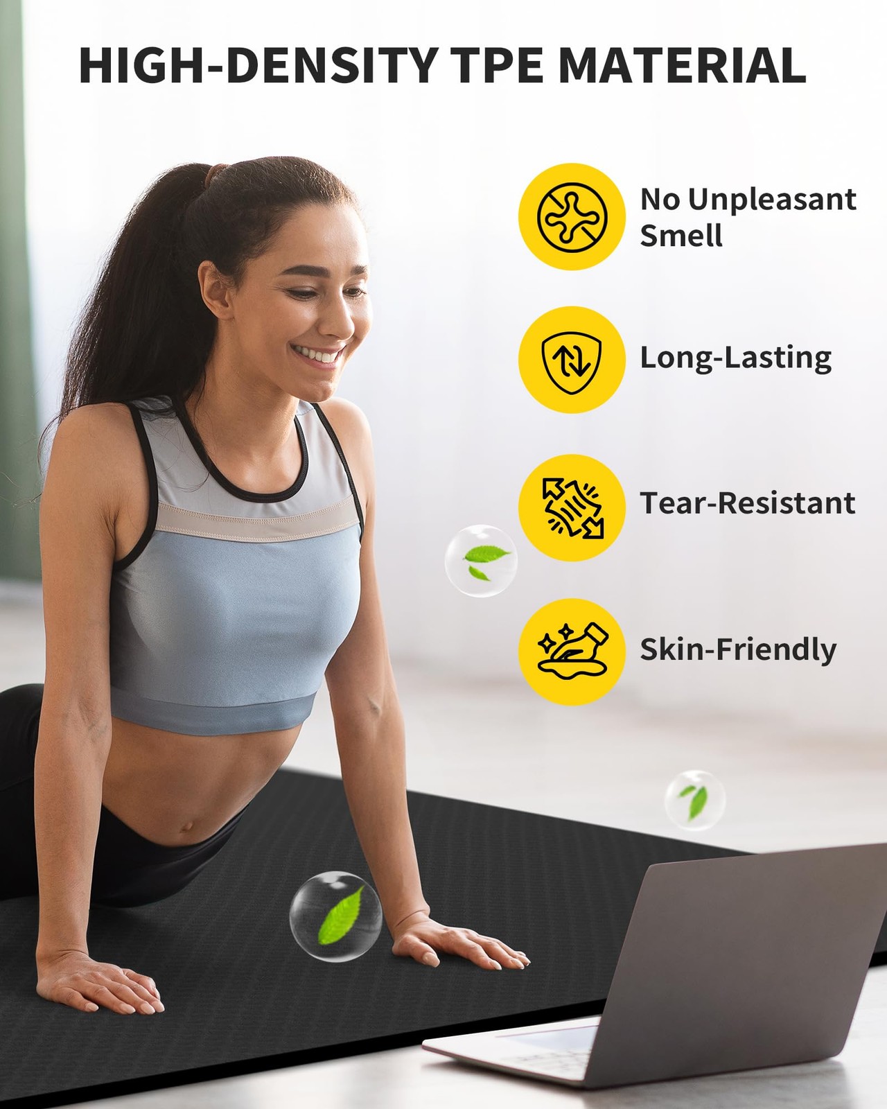 Large Yoga Mat (6’x 4′), Extra Wide Workout Mat for Men and Women, 1/3 &1/4 T…