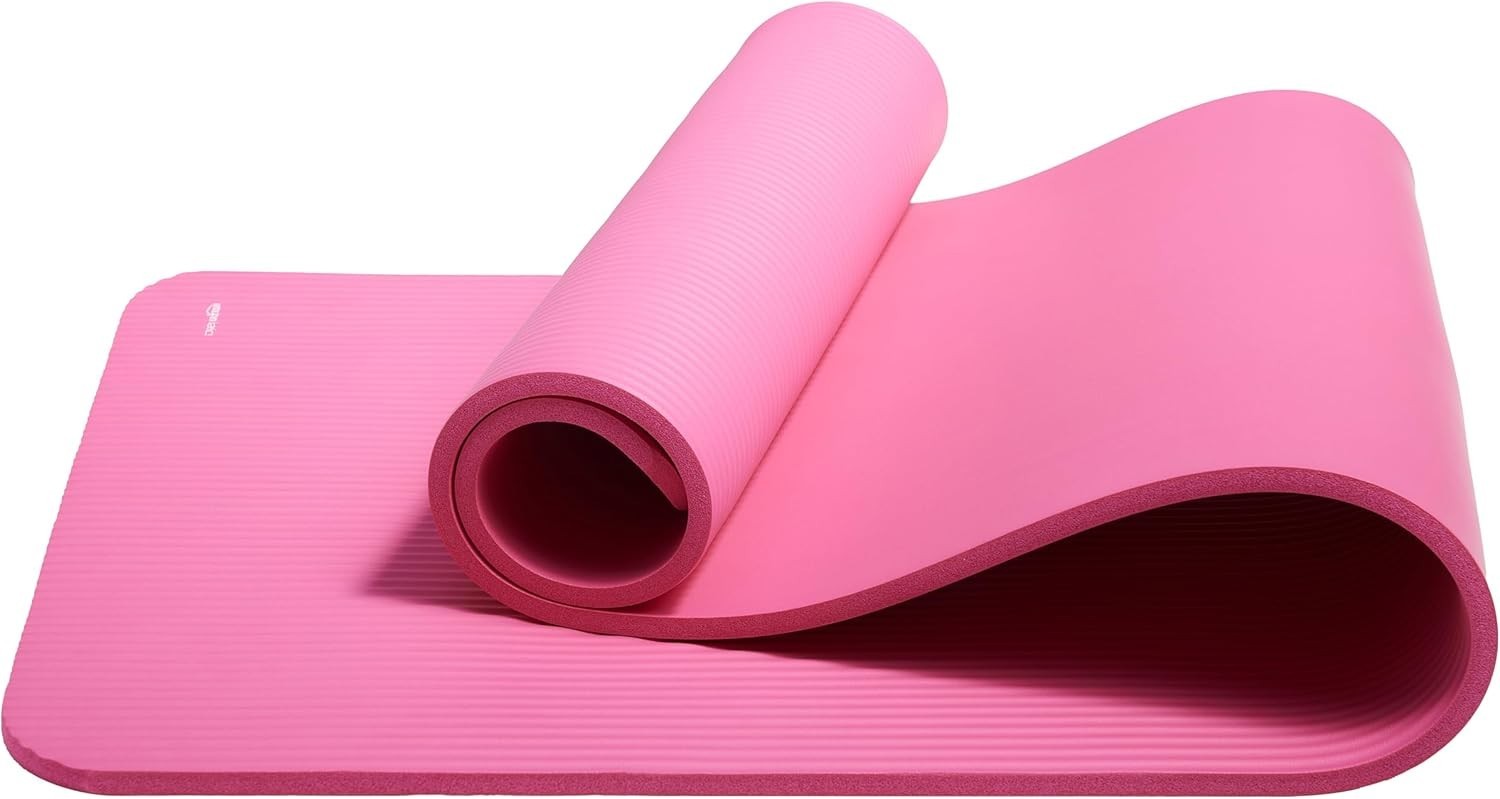 Durable Foam Exercise Mat – Extra Thick Pink Yoga Mat with Carrying Strap