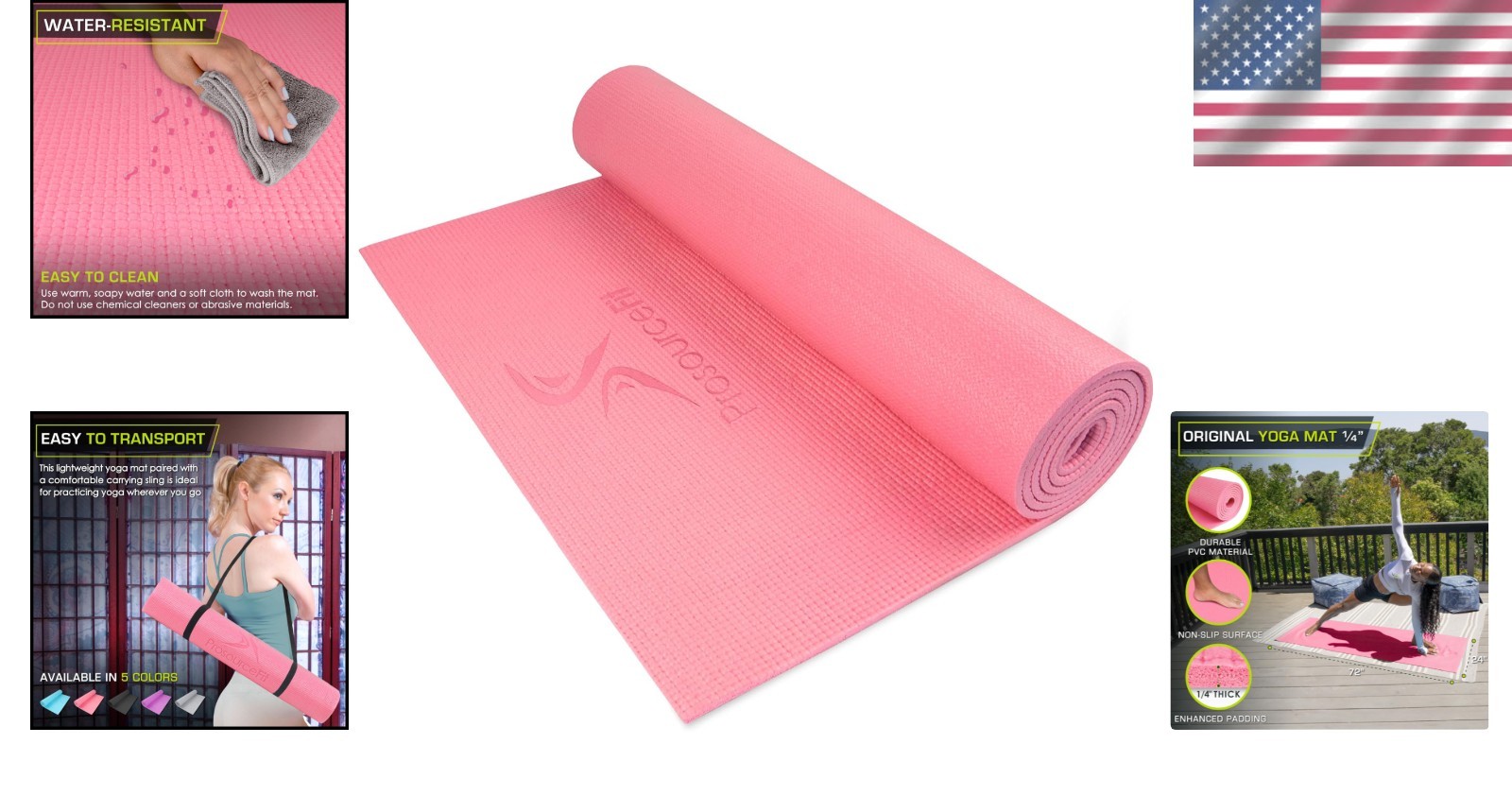 Yoga Exercise Mat 72 Inch 1/4 Inch Thick Non Slip Pink PVC for Comfort