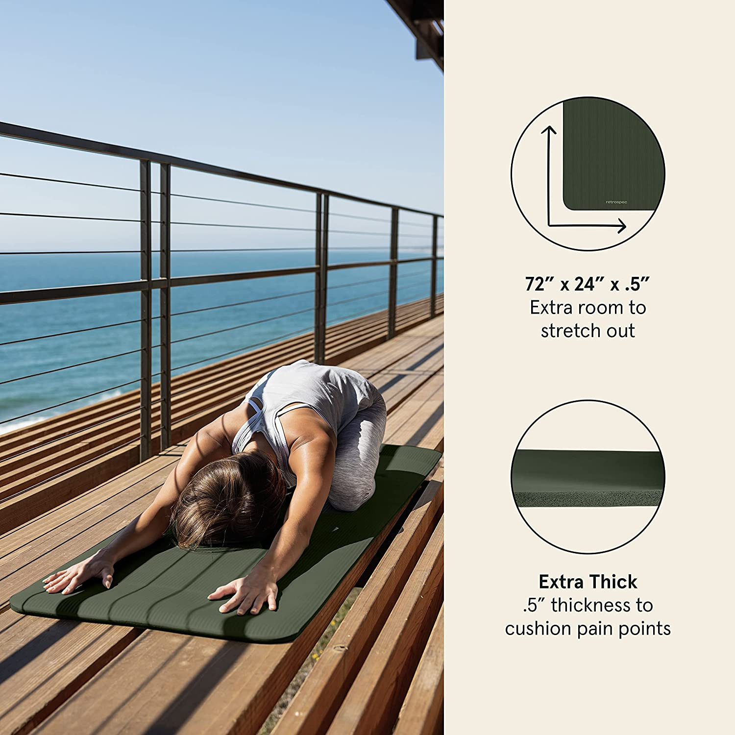 Retrospec Solana Yoga Mat 1/2″ Thick W/Nylon Strap for Men & Women – Non Slip Ex