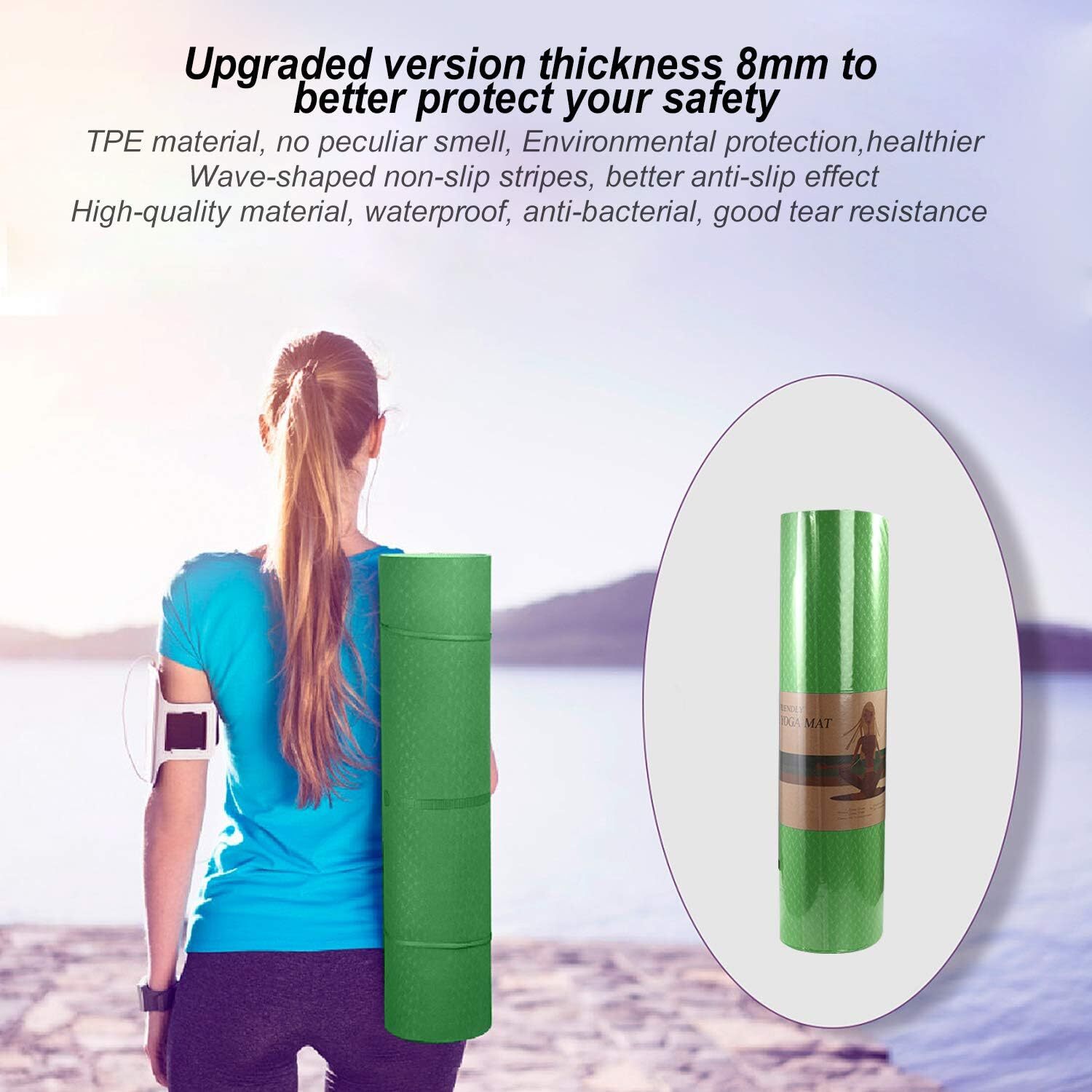 Yoga Mat 1/3 inch Exercise Mat 8 mm TPE Anti-slip