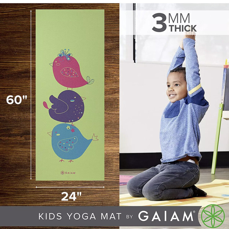 New Gaiam Kids Yoga Mat Exercise Mat, Yoga for Kids with Fun Prints free shippin