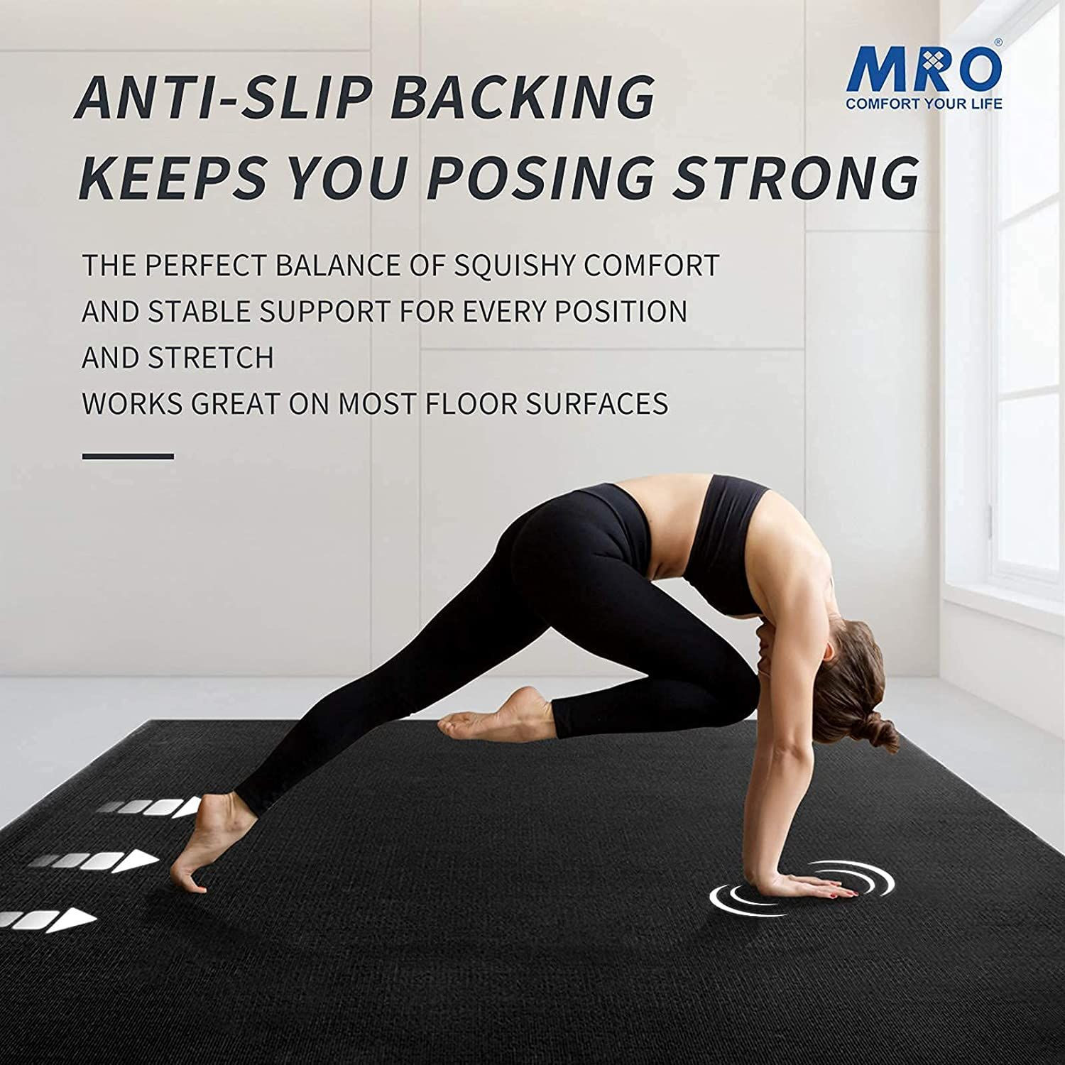 MRO Large Yoga Mat for Home Gym Workout 6’x12’x9mm, Extra Wide and Long Black