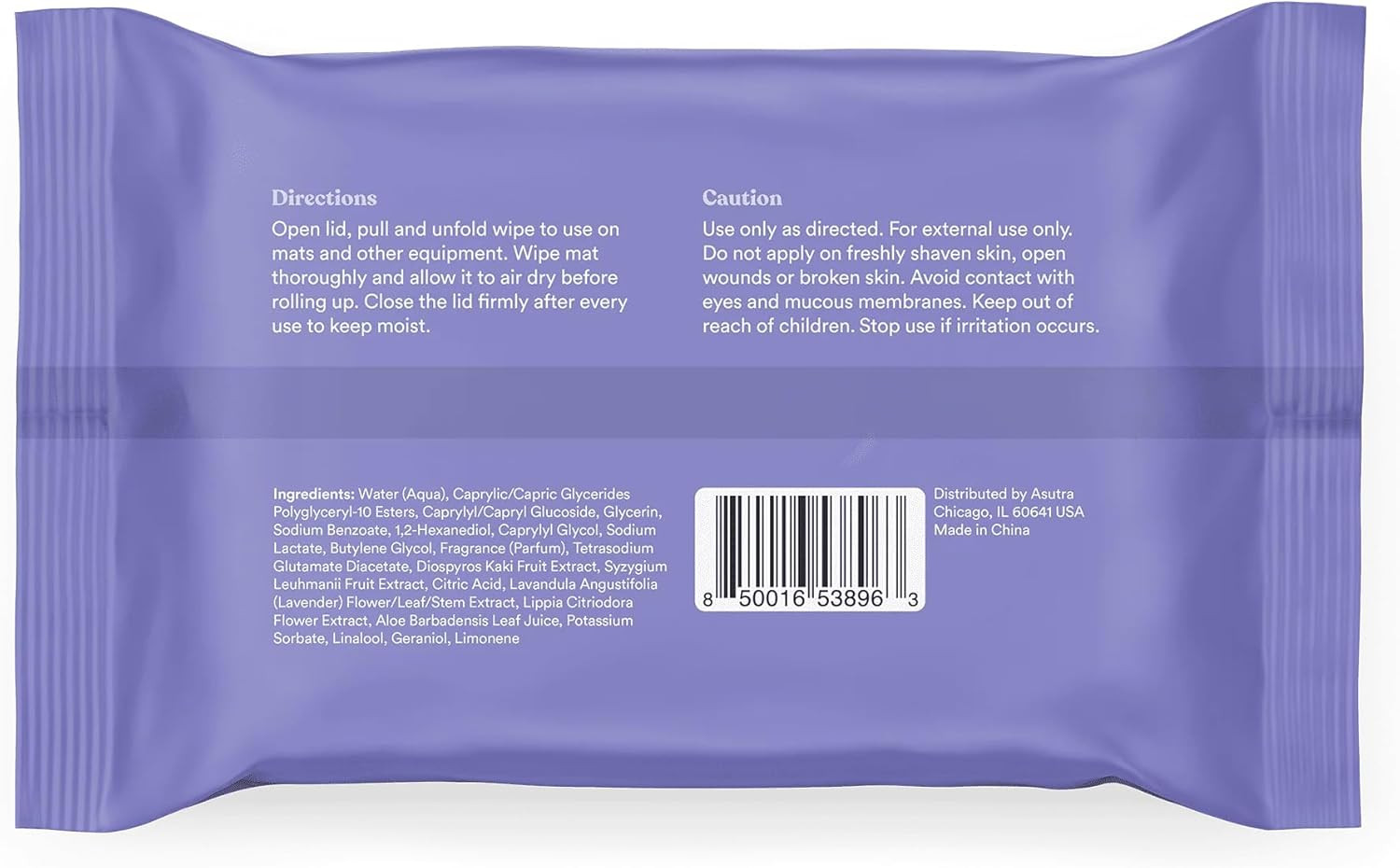 Yoga Mat Cleaning Wipes – Lovely Lavender, 30 Wipes – No Residue