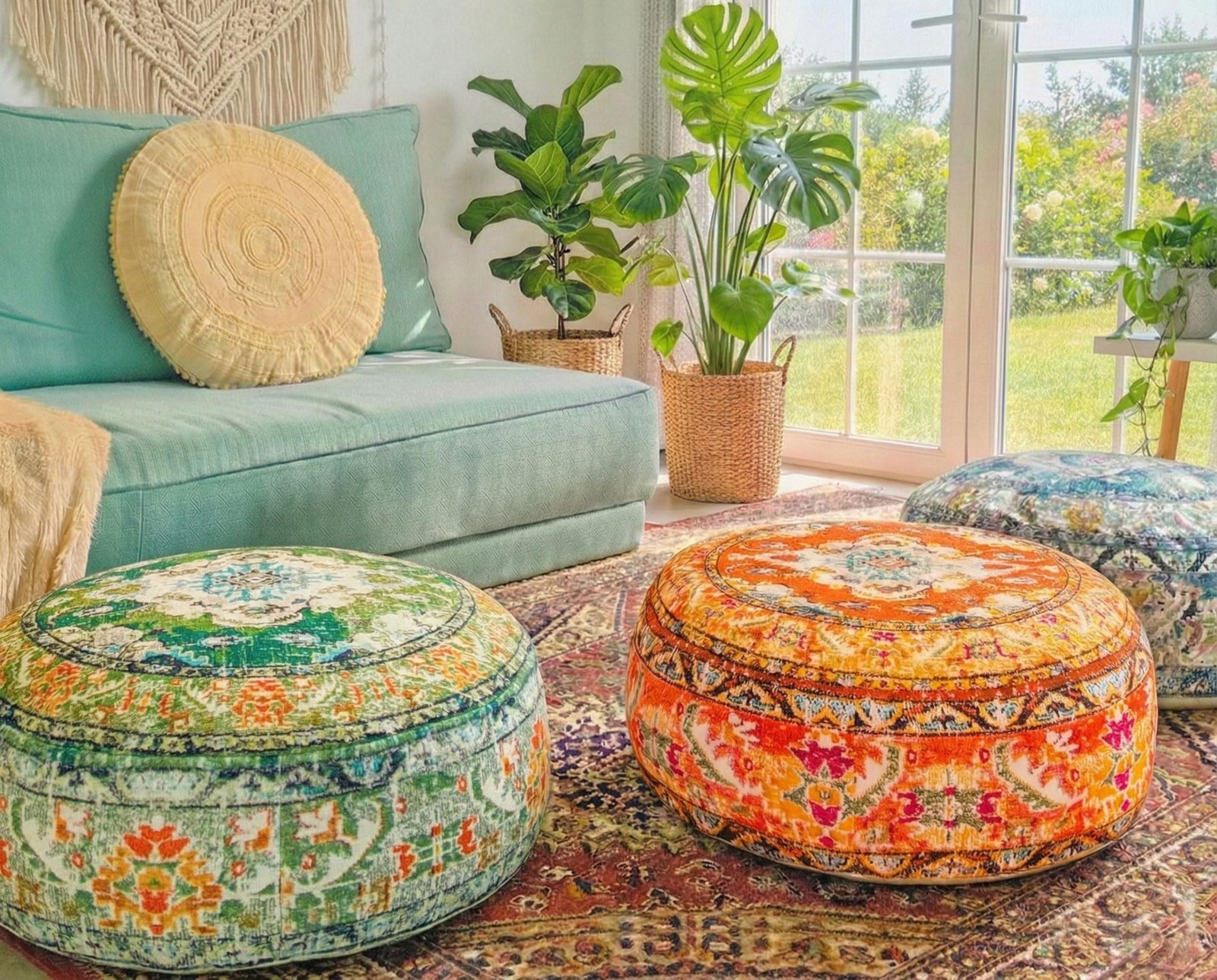 Indian Yoga Décor Pouf Cover Green Round Green Floor Pillow Case Room D
