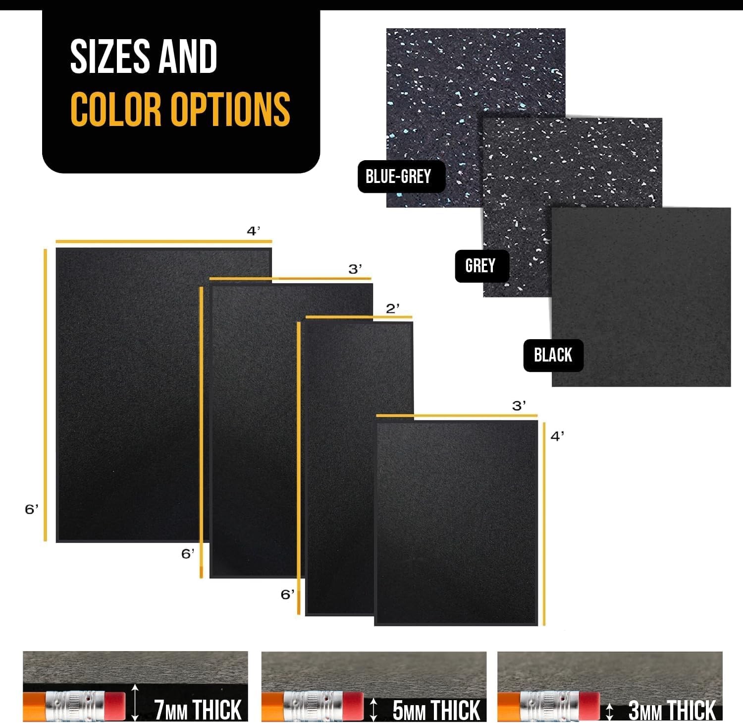 Rubber King Multi-Purpose Exercise Mat – 2 Feet x 6 x 3mm Thick, Black