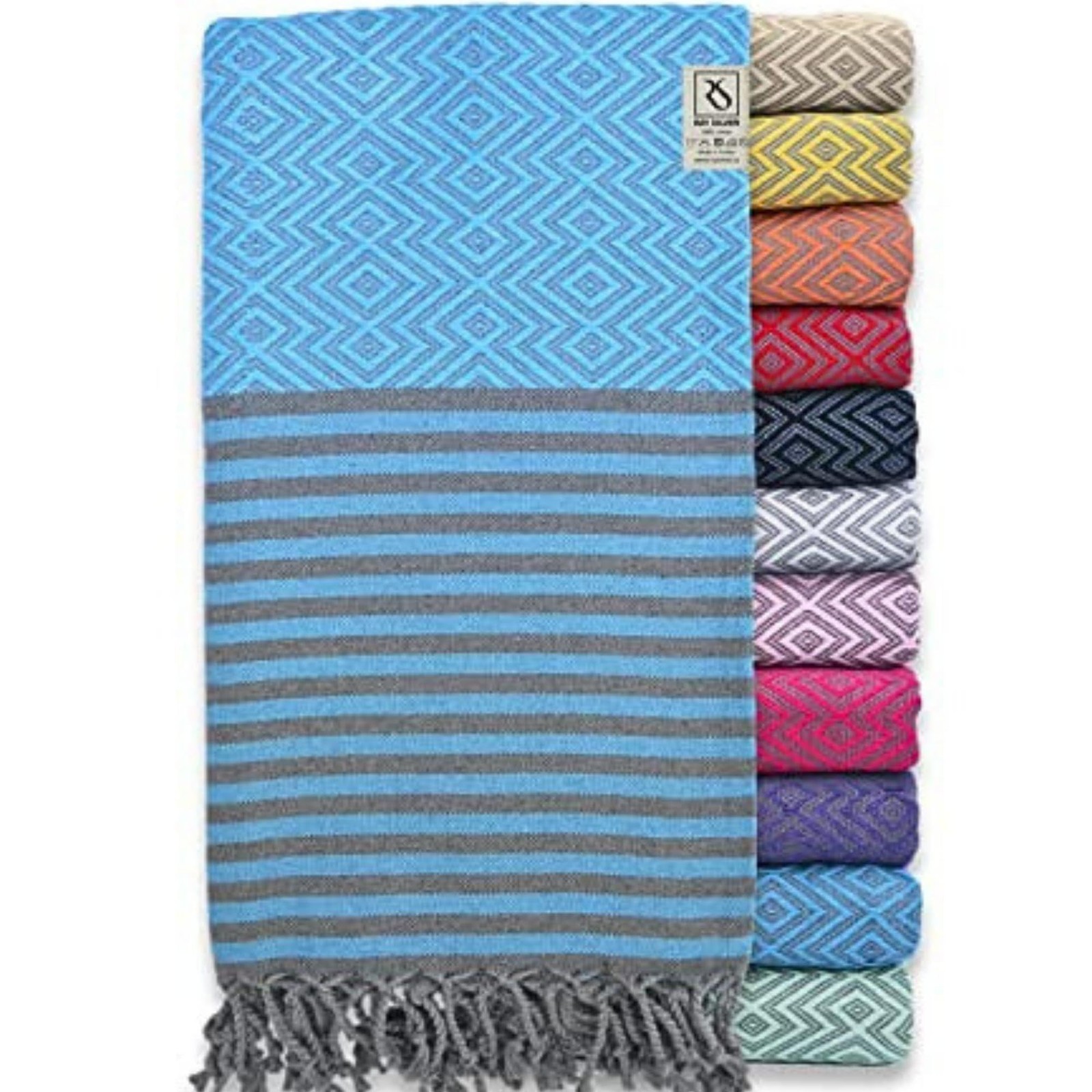 RAY SILVER Turkish Beach Towel – 100% Cotton 40″ x 71″, 1pc – P-blue