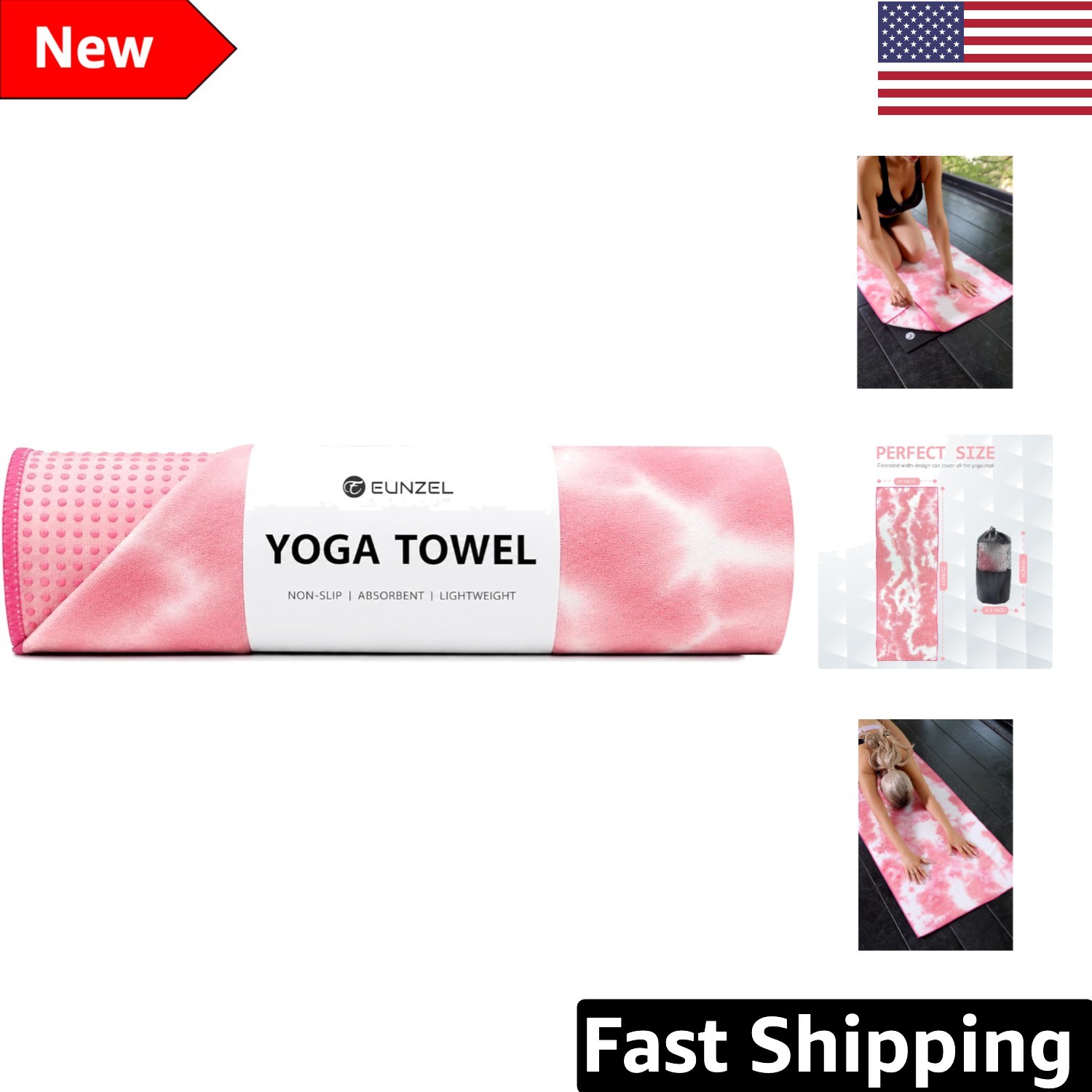 Super Absorbent Yoga Mat Towel with Grip Dots – 72″ x 24″ Red & White