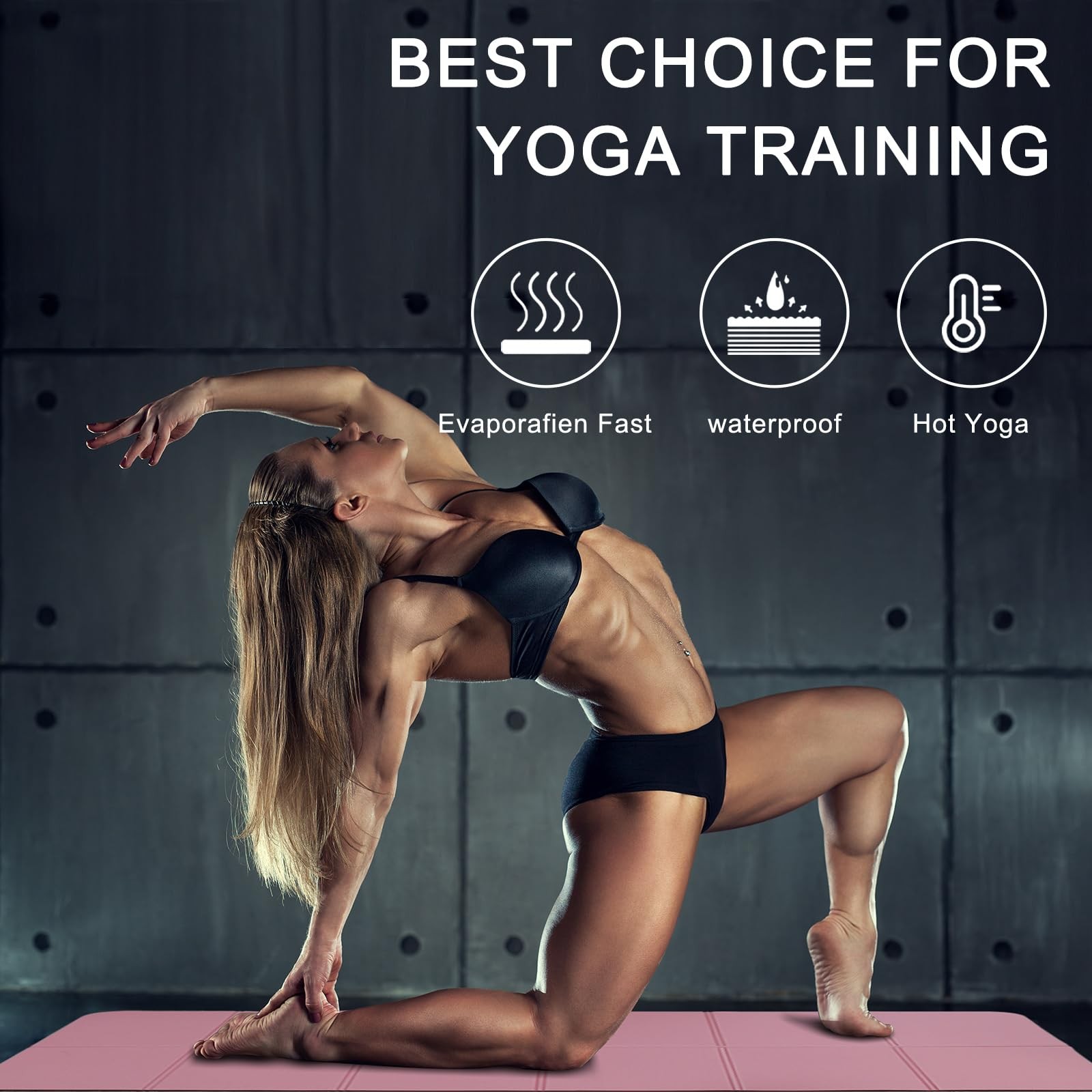 iodoo Foldable Yoga Mat 72″ L x 32″ W x L x W x 0.32″ H, Black-Pink