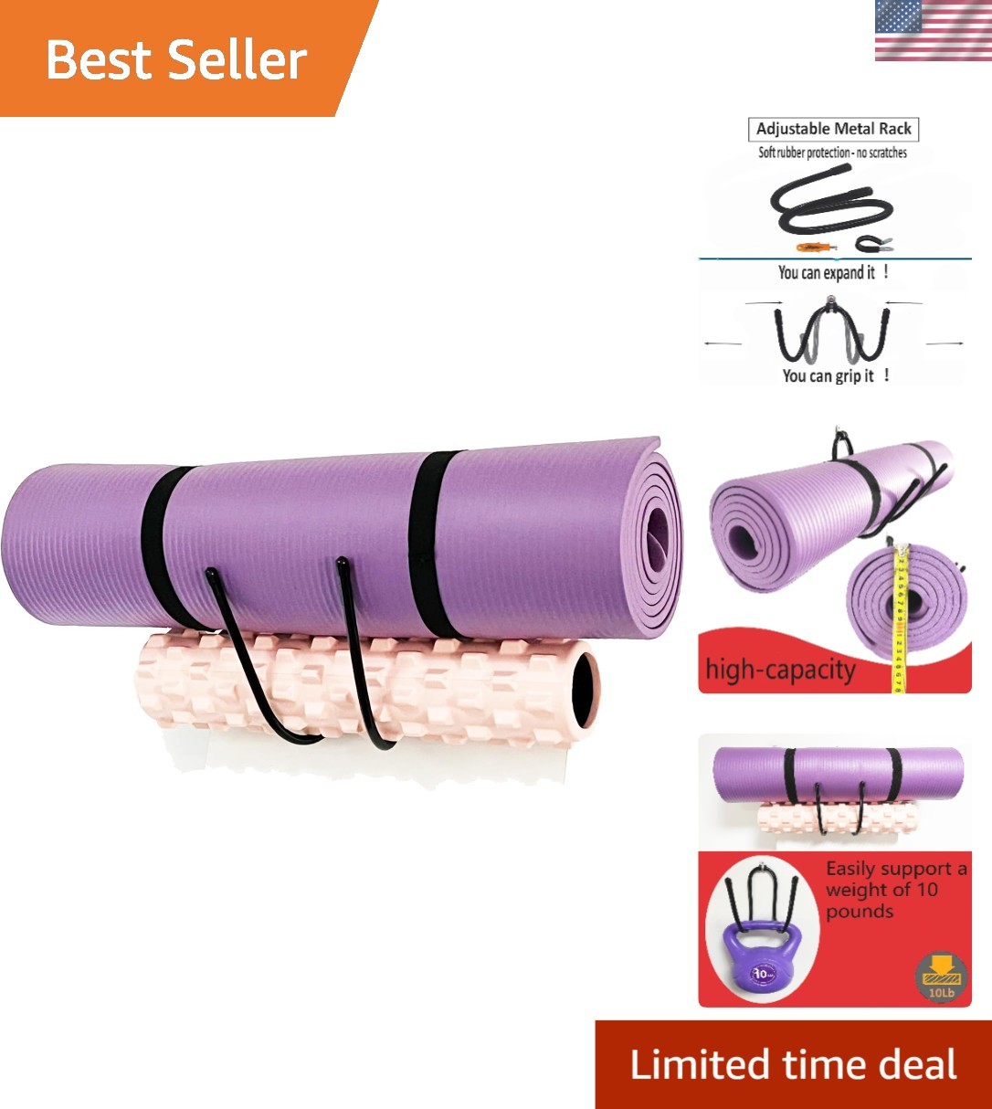 Upgraded large Yoga Mat Holder Wall Mount, Metal Storage Rack for Yoga Mat/Wh…