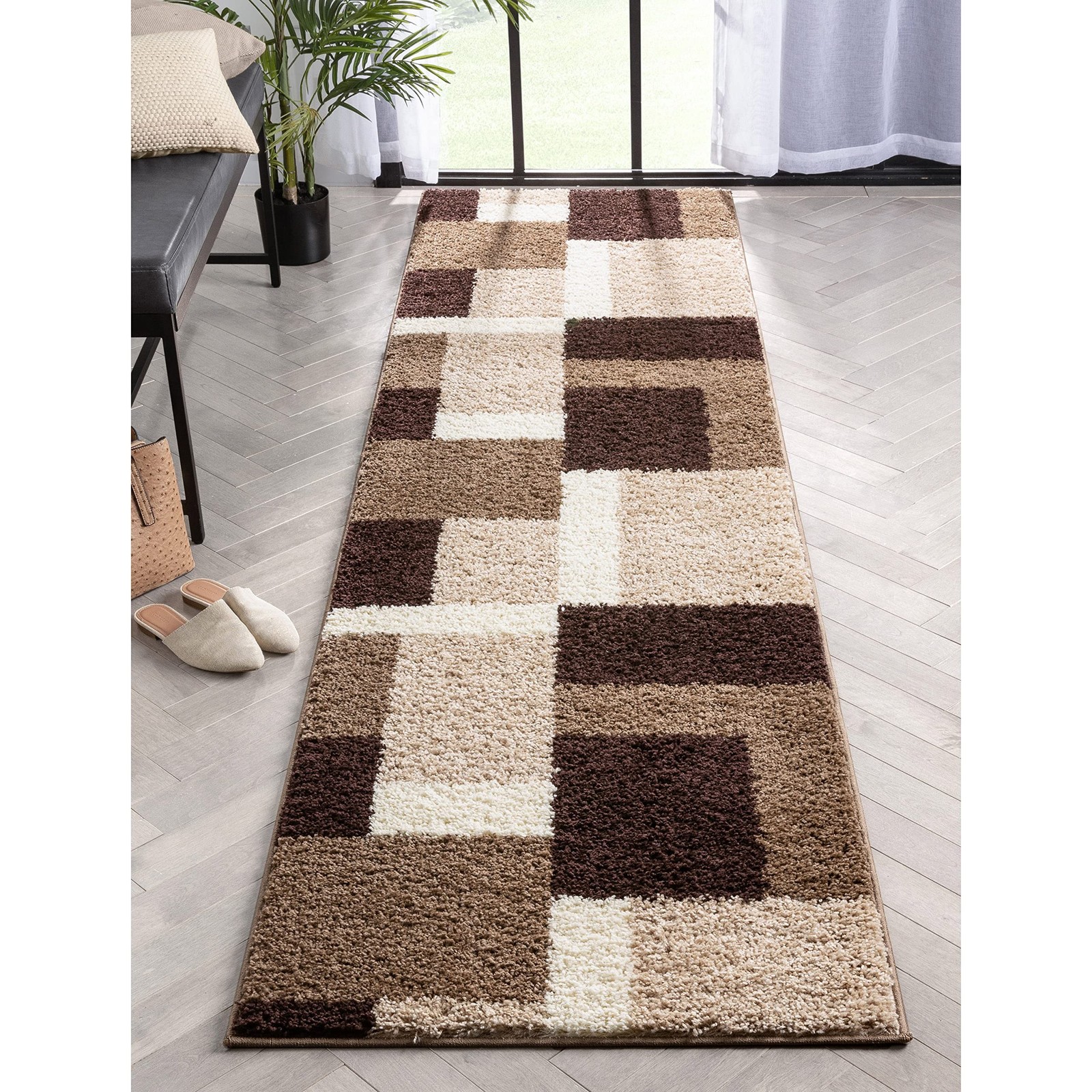 Well Woven Madison Shag Cubes Beige Brown Contemporary Thick Shag Plush 2’7″ …