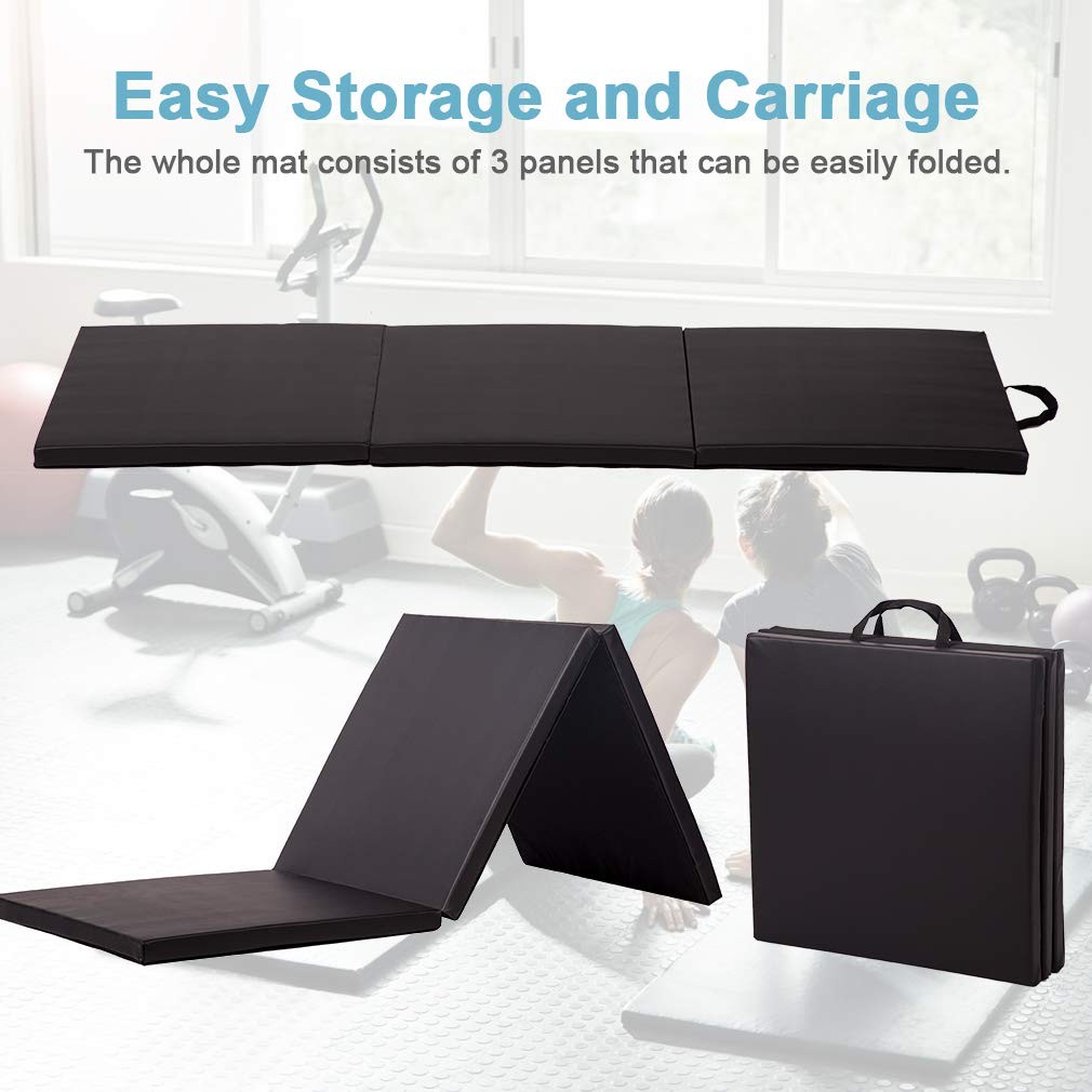 Exercise Mat 2’x6’x1.6″ Gymnastics 3 Folding 2*6FT, Black