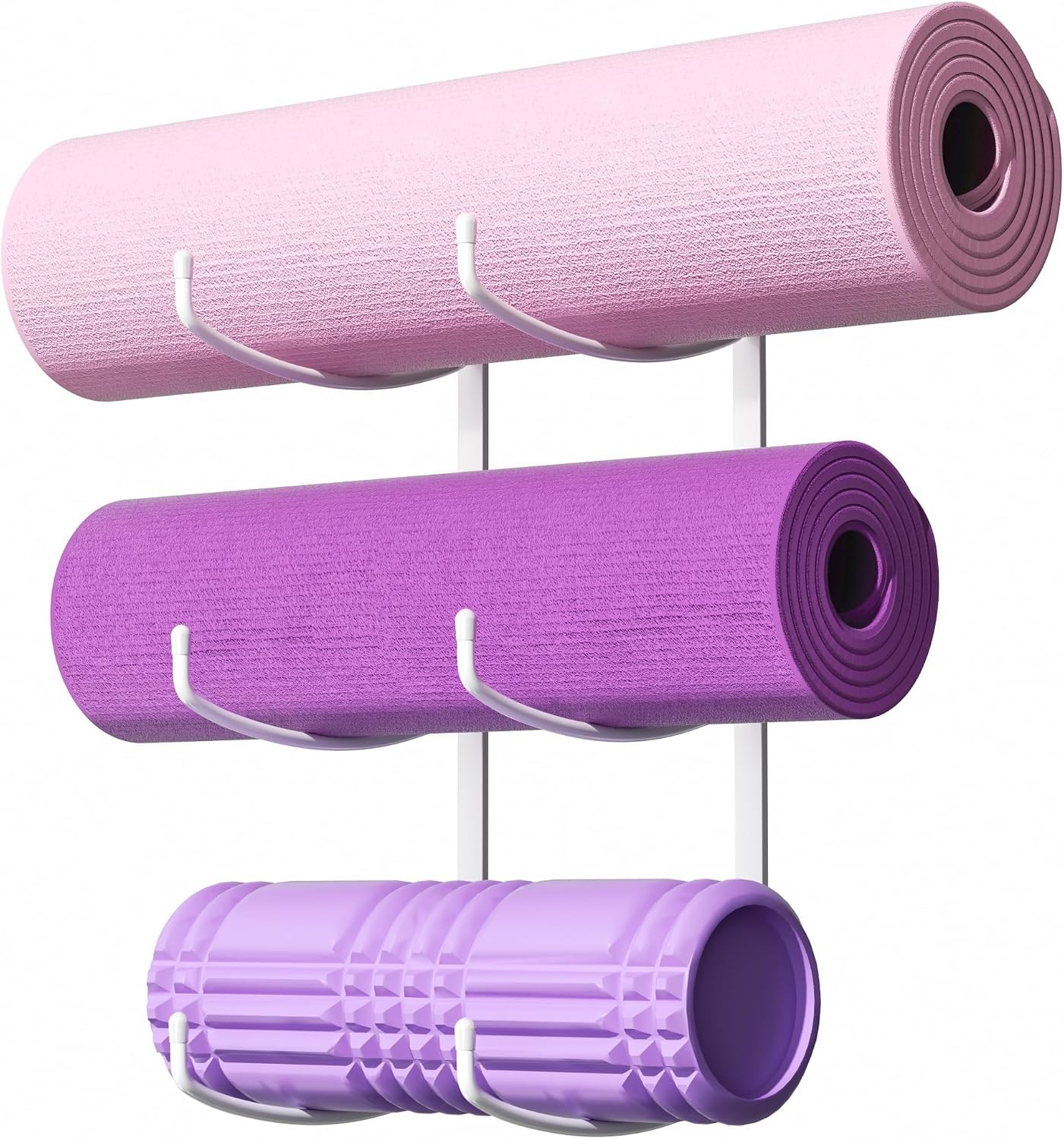 Yoga Mat Holder Wall Mount, 3-Tier Storage Rack for Yoga Mat, Foam Roller,