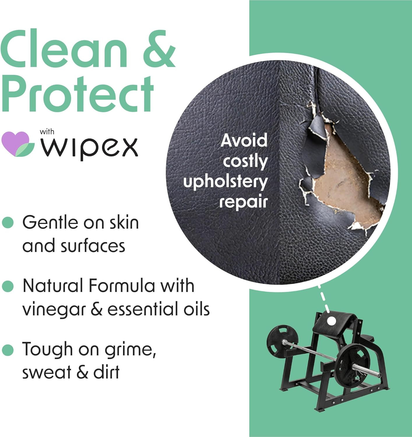 Gym Plant-Based Wipes, EWG Verified, Natural Surface & Equipment Cleaning with L