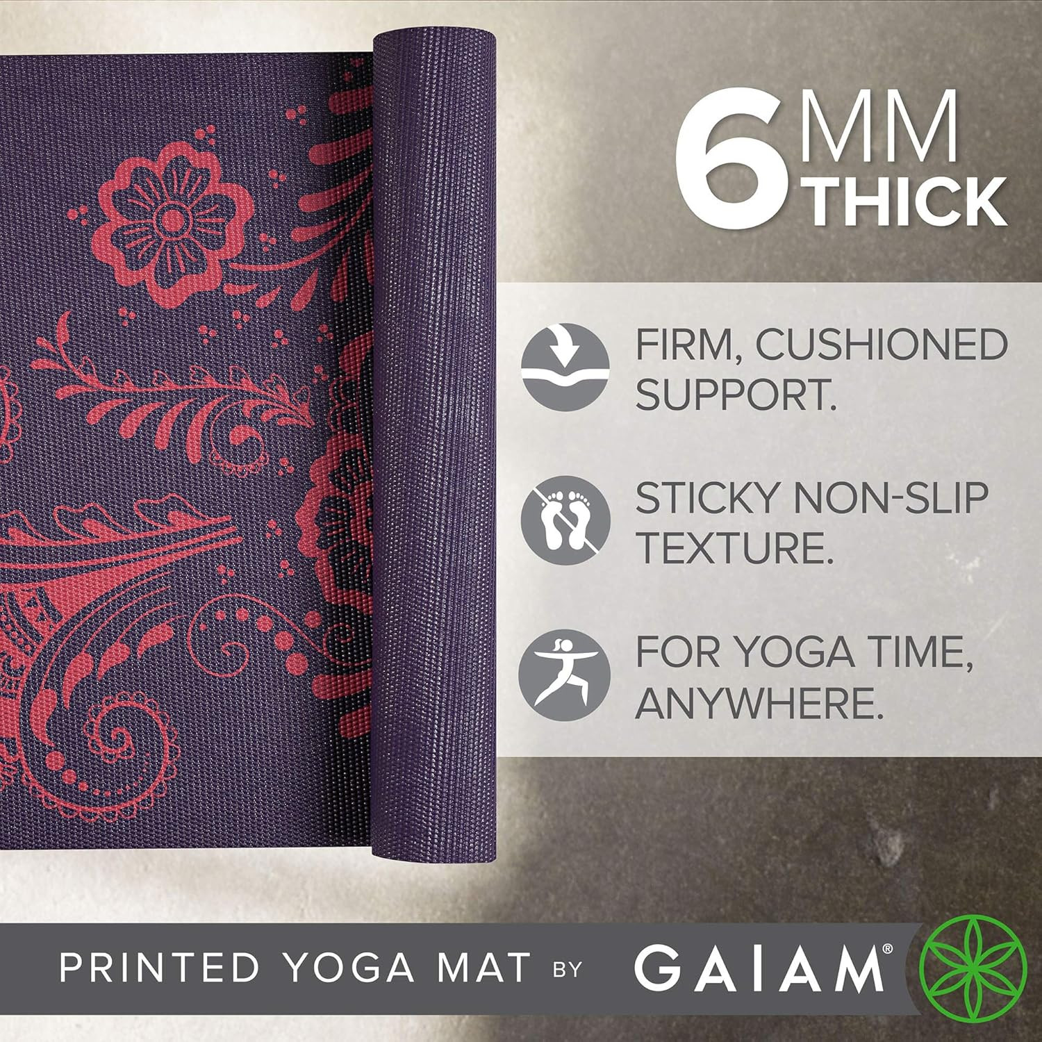 Gaiam Premium 6mm Extra Thick Non-Slip Yoga Mat for Exercise & Fitness