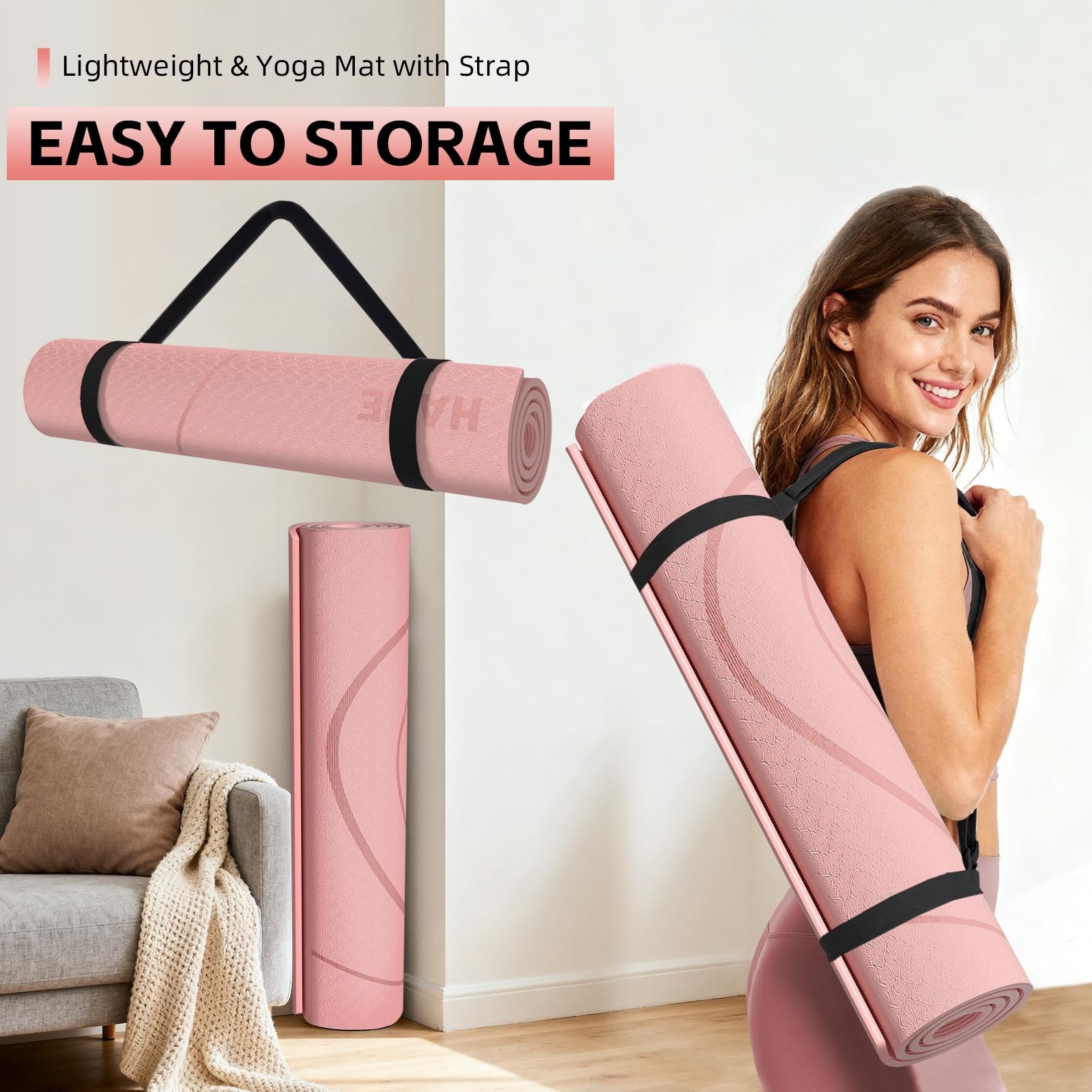Large Yoga Mat Thick, 76″x32″x0.31″Wide POE 76″L x 32″W x 0.31″H, Peach pink