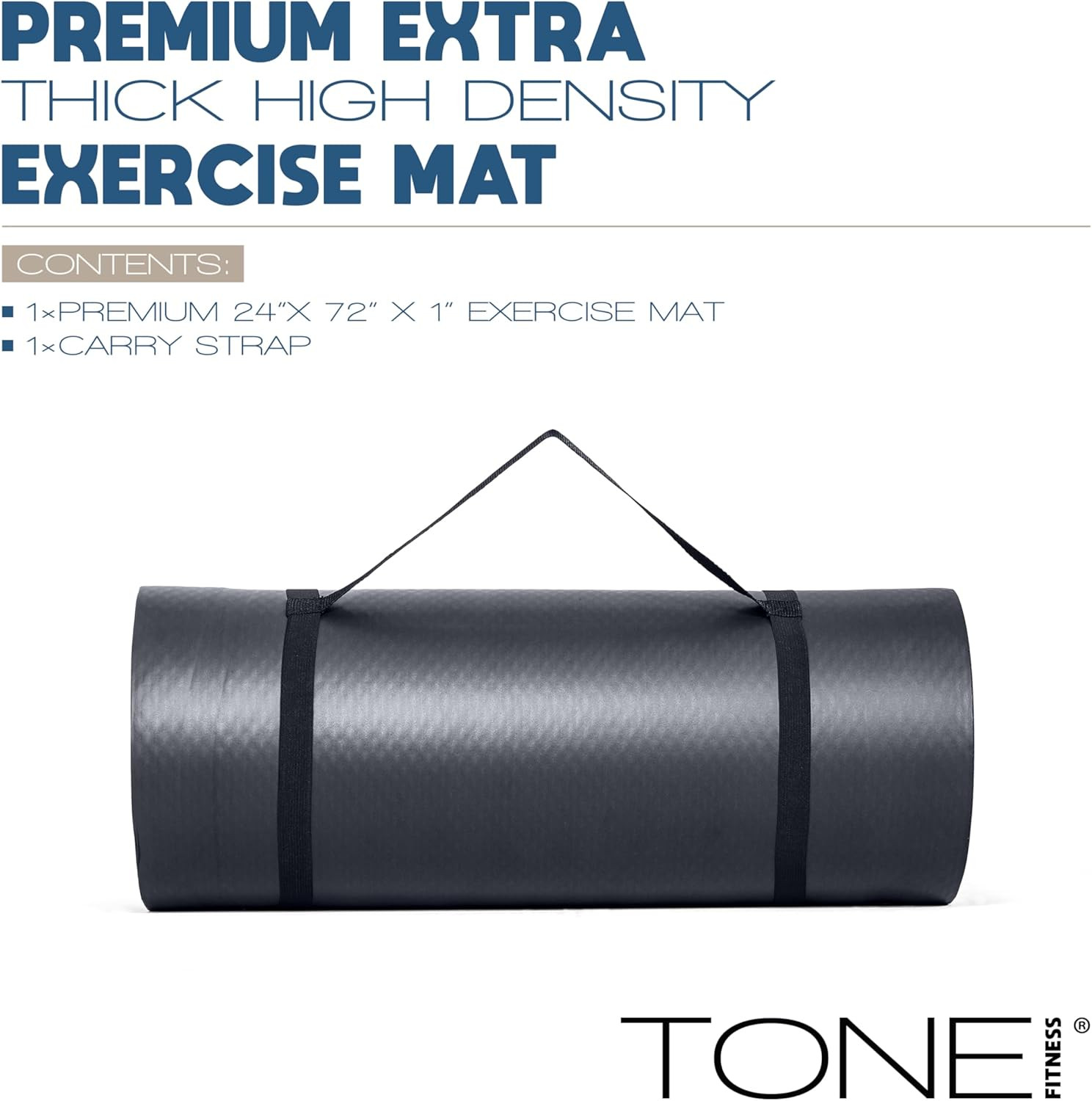 1-Inch Thick Yoga Mat | High-Density, Non-Slip Exercise Mat with Carrying Strap
