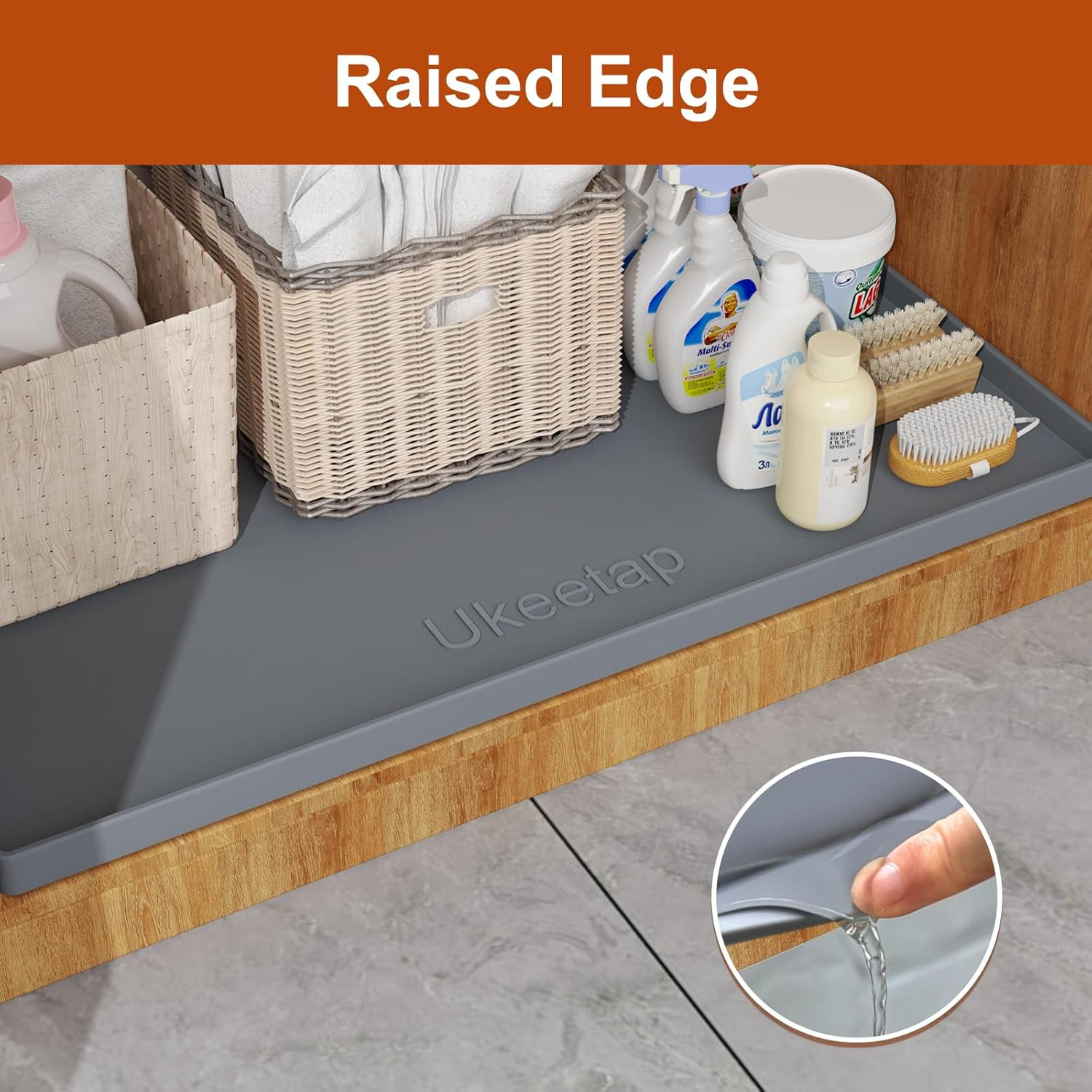 Extra Thick Silicone Mat Waterproof with Raised Edge 22″ X 19″, under Sink Mat f