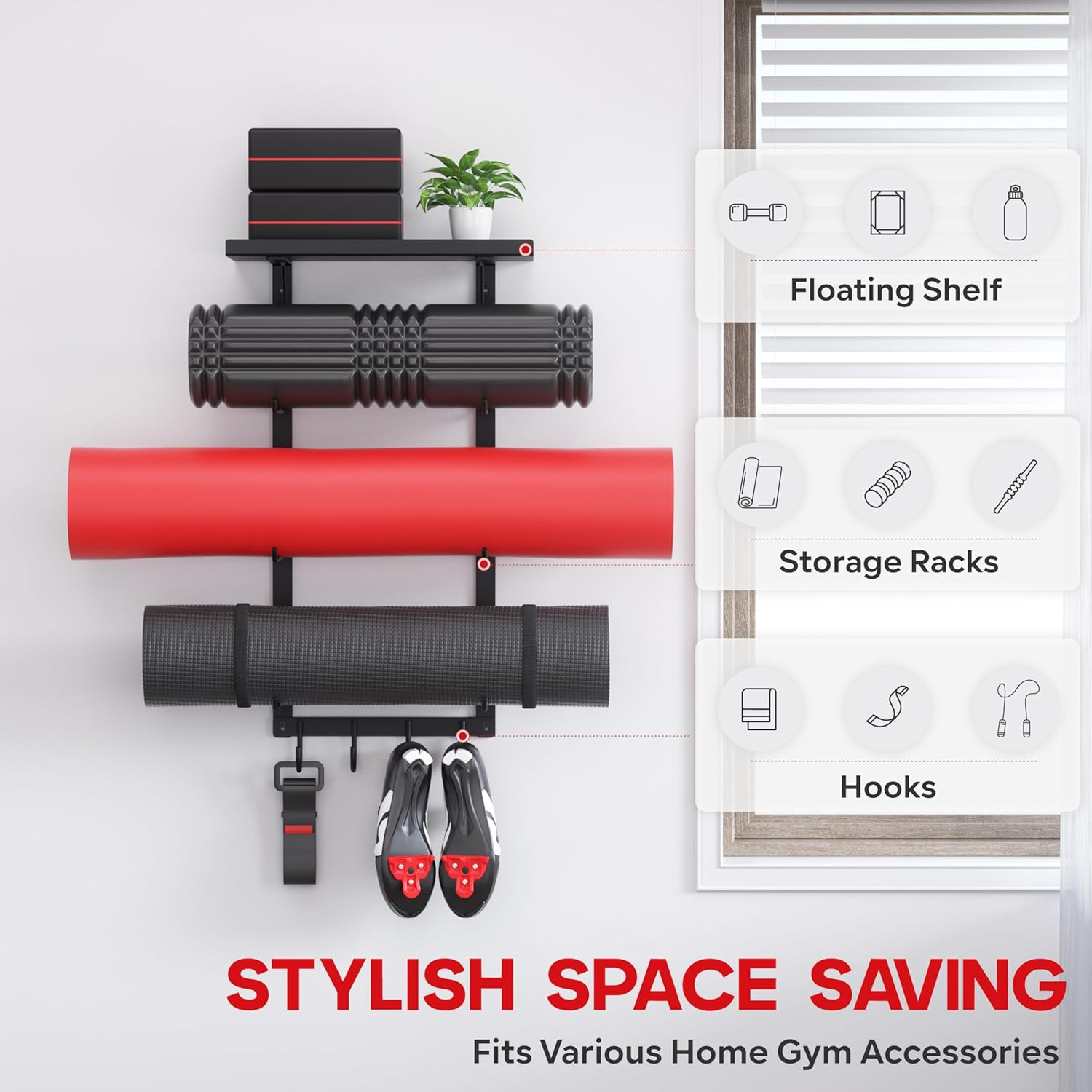 Yoga Mat Holder Wall Mount, Yoga Accessory Mat Storage Rack, Home Gym Accessorie