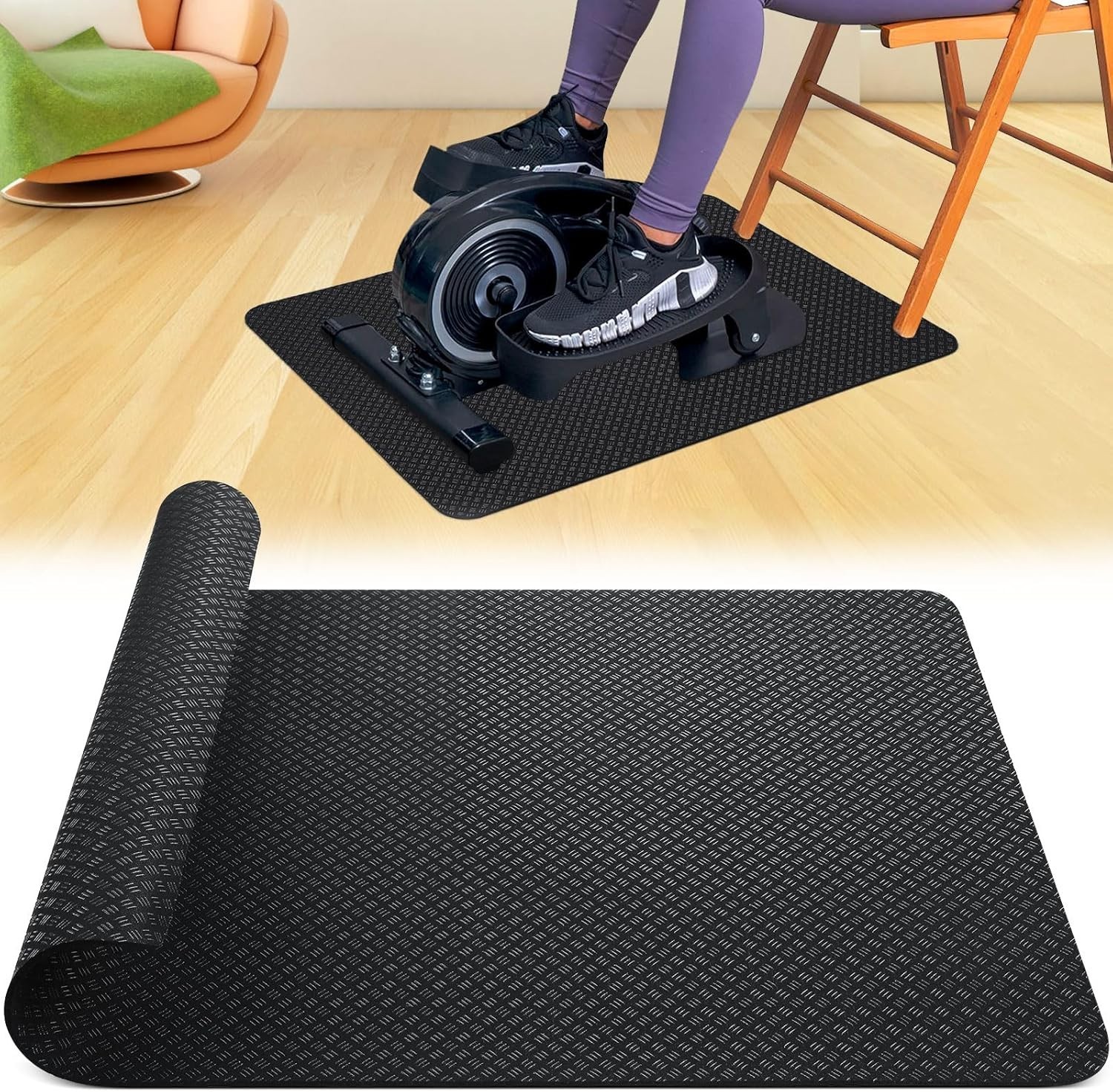 Stability & Protection: Double-Sided Exercise Mat for Under Desk Ellipticals
