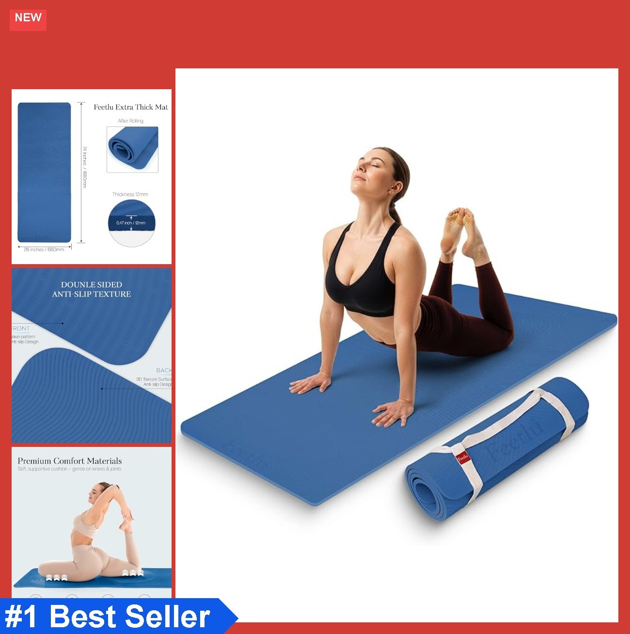 Extra Thick 12mm Exercise Mat Non Slip Cushioned Yoga Pilates Floor Mat with