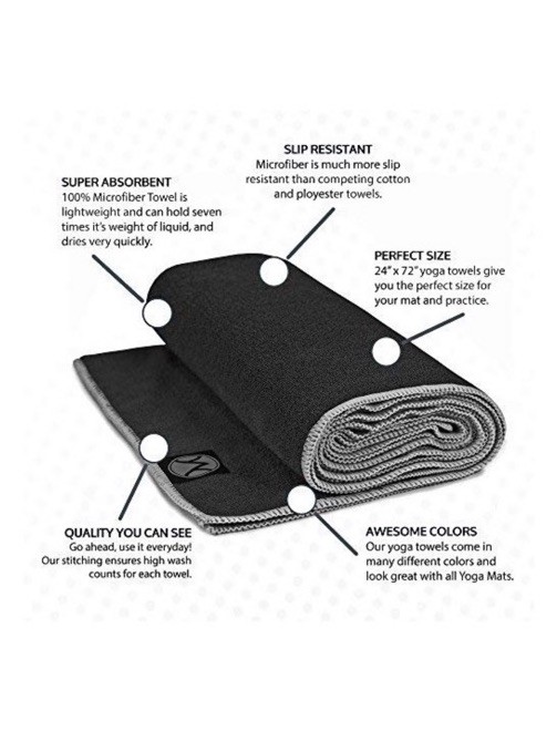 Youphoria Yoga Microfiber Towel Non-Slip Yoga Mat Towel – (Gray/White Stitching)